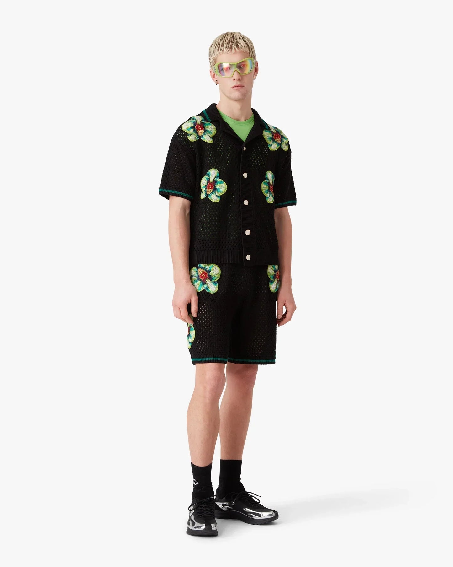 Glitch Orchid Embroidered Short Sleeve Crochet Shirt | Casablanca Paris | Image 2