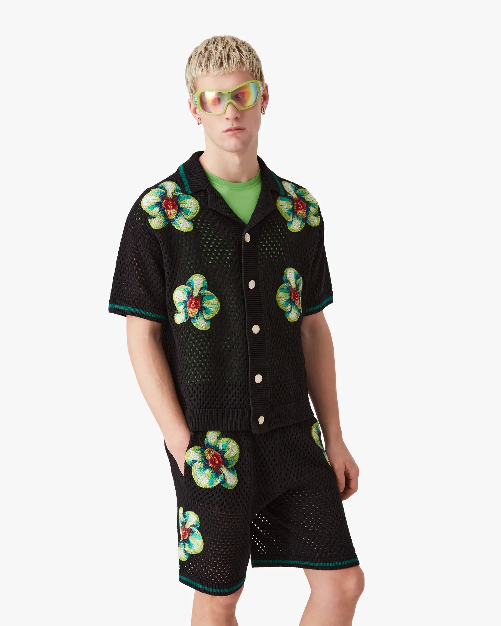 Glitch Orchid Embroidered Short Sleeve Crochet Shirt | Casablanca Paris | Image 4