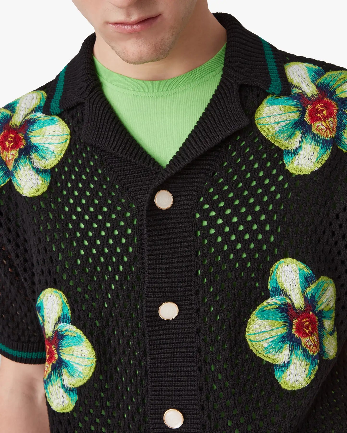 Glitch Orchid Embroidered Short Sleeve Crochet Shirt | Casablanca Paris | Image 5