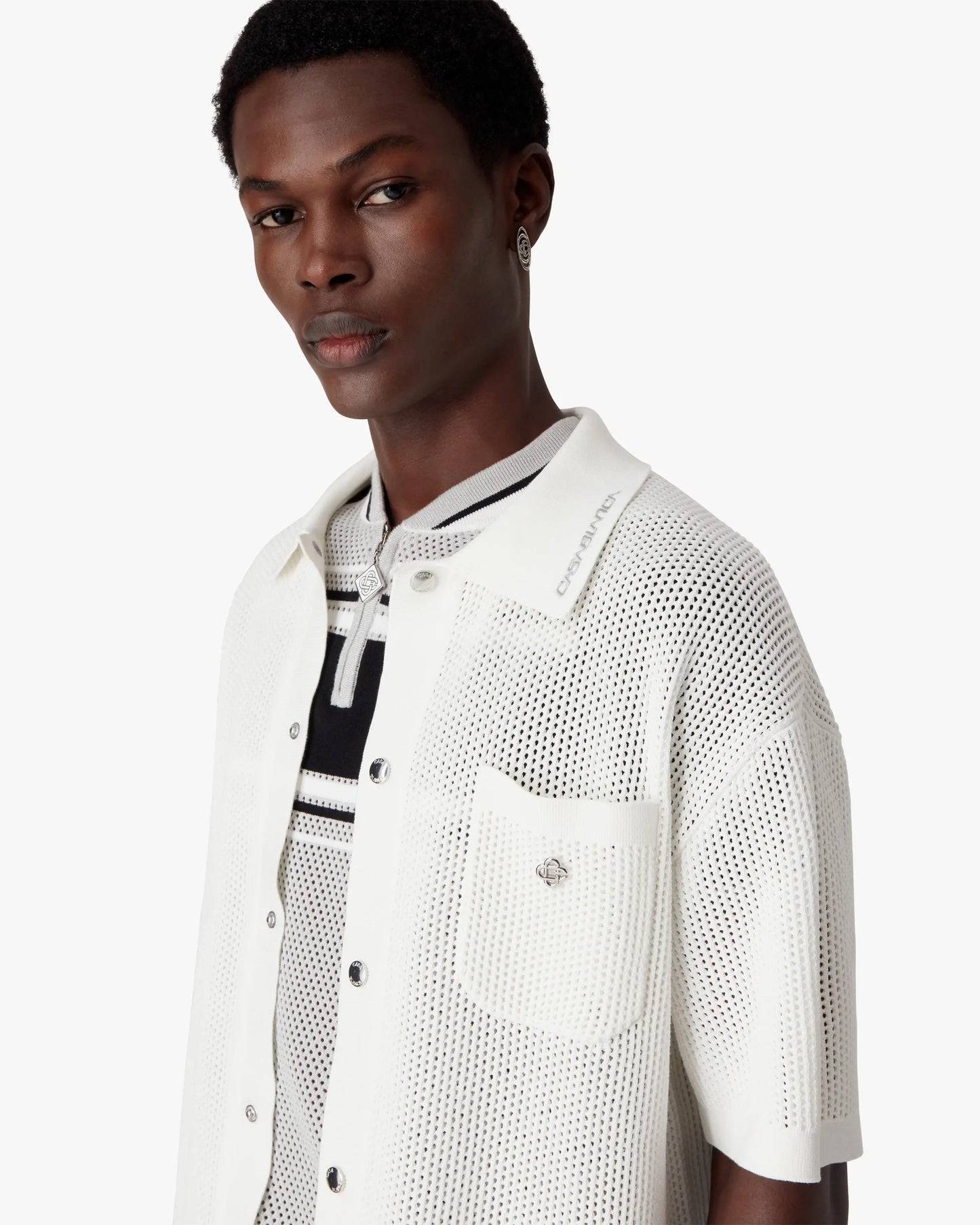 White Short Sleeve Mesh Shirt | Casablanca Paris | Image 5