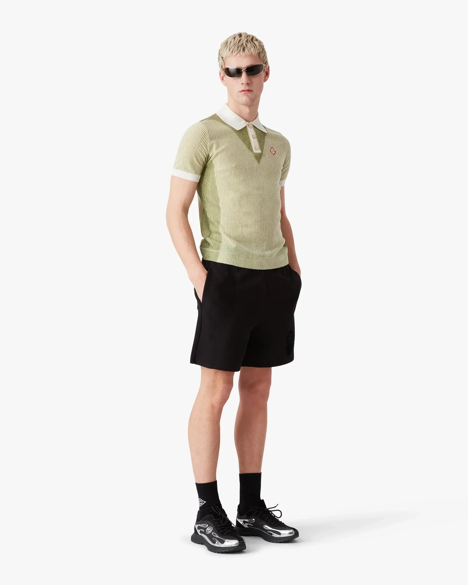 Vertical Stripe Short Sleeve Polo Shirt | Casablanca Paris | Image 2