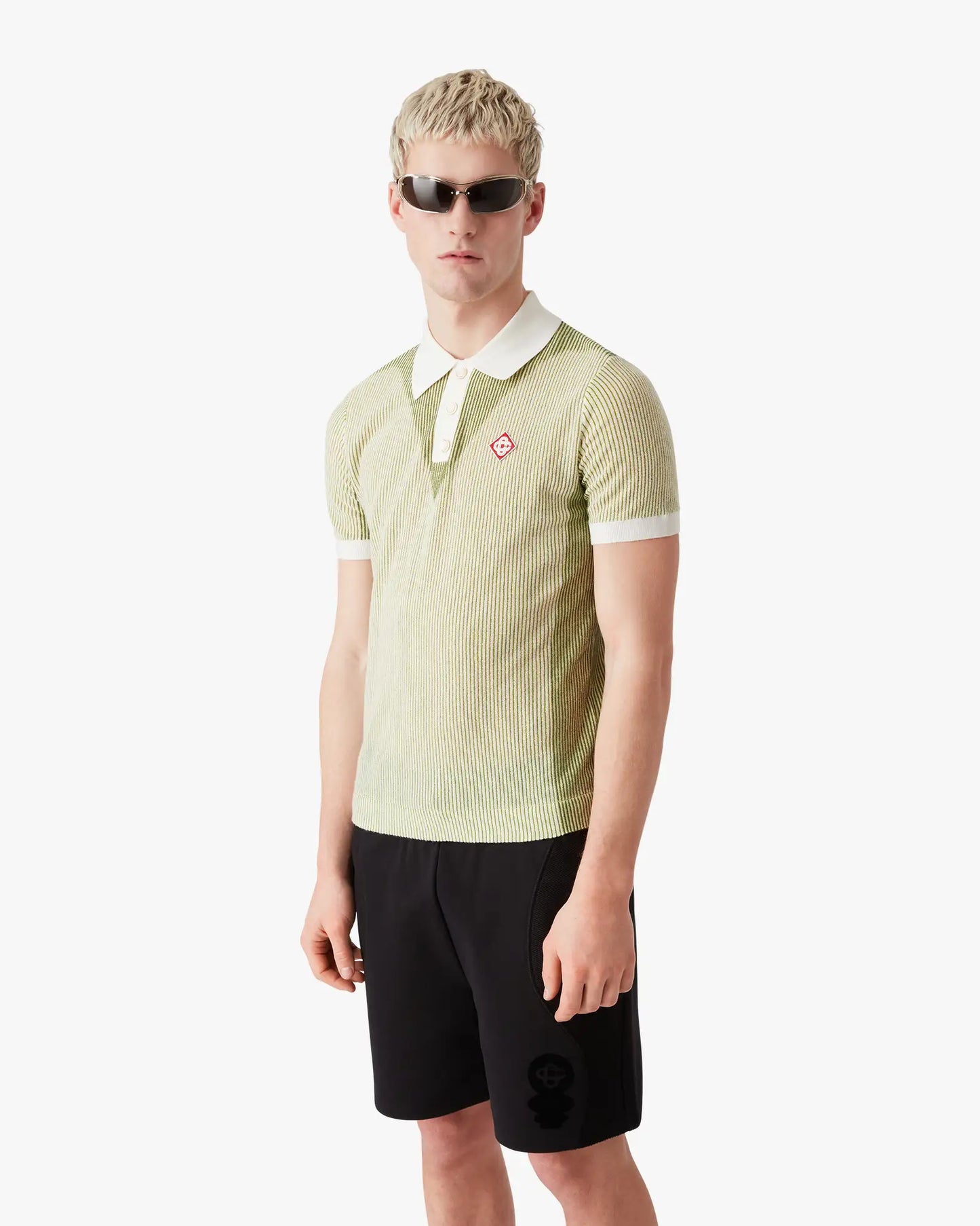 Vertical Stripe Short Sleeve Polo Shirt | Casablanca Paris | Image 4