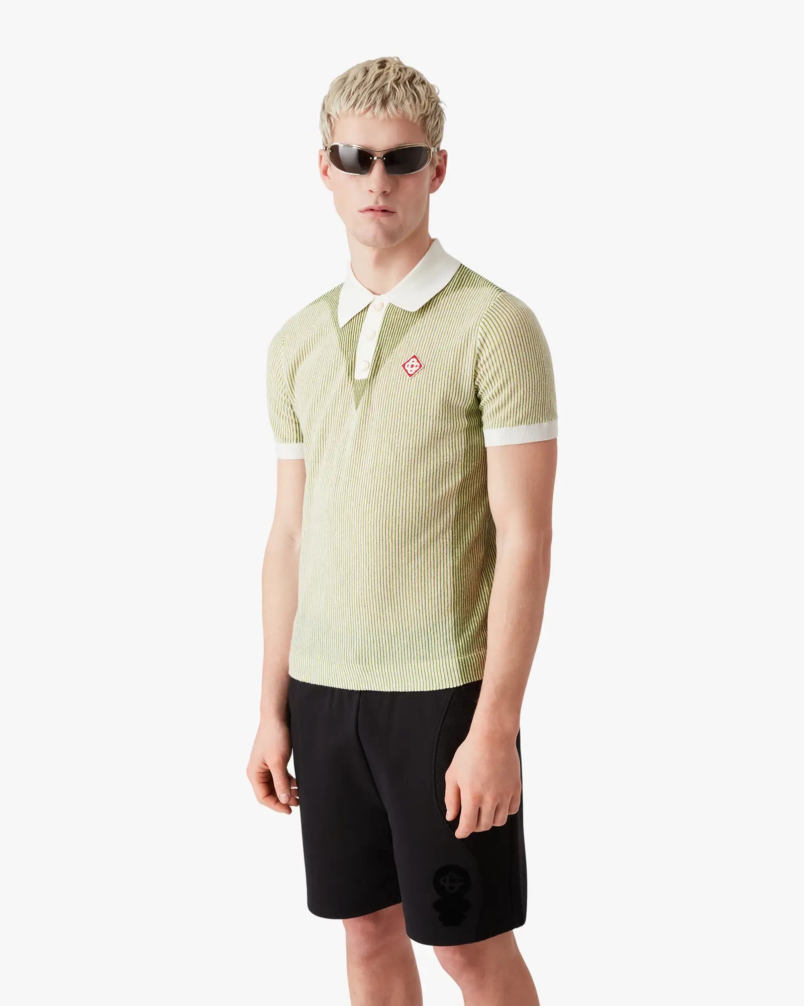 Vertical Stripe Short Sleeve Polo Shirt | Casablanca Paris | Image 4