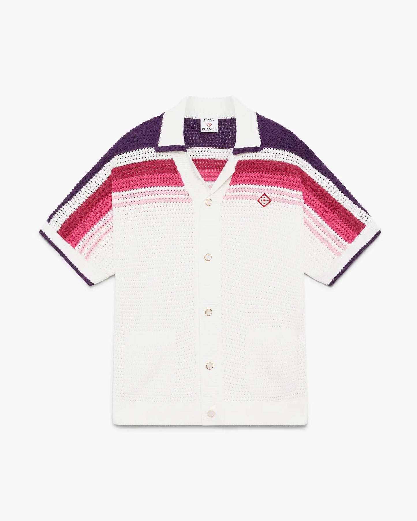 White & Pink Stripe Short Sleeve Crochet Shirt | Casablanca Paris | Image 1