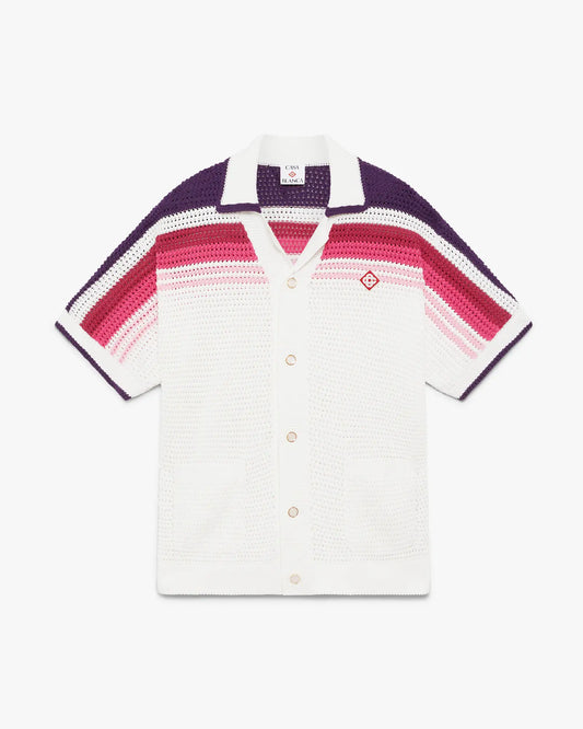 White & Pink Stripe Short Sleeve Crochet Shirt | Casablanca Paris | Image 1