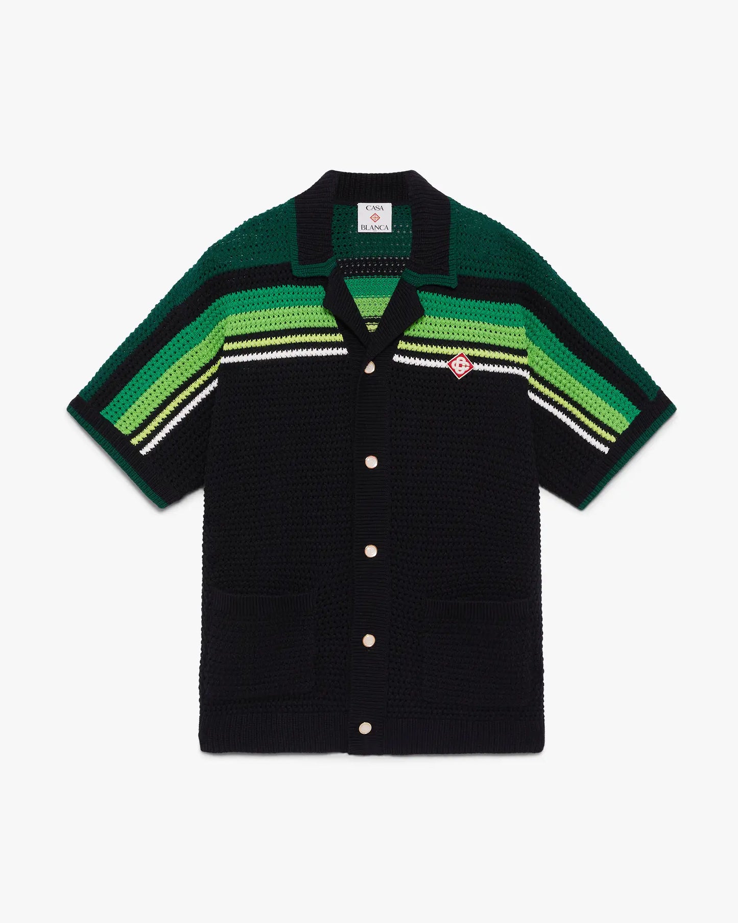 Black & Green Striped Short Sleeve Crochet Shirt | Casablanca Paris | Image 1