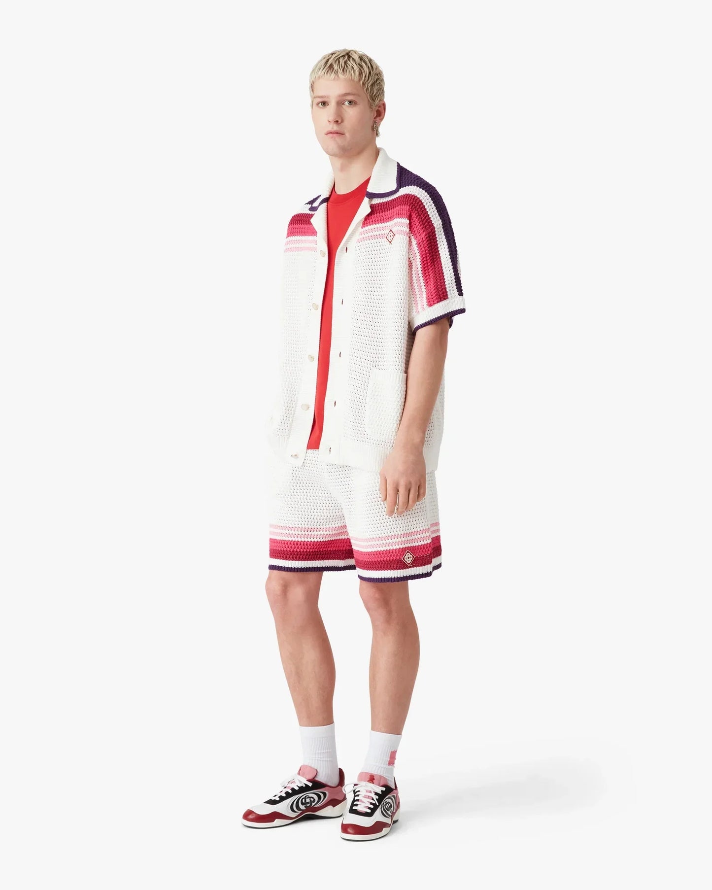 White & Pink Striped Crochet Shorts | Casablanca Paris | Image 2