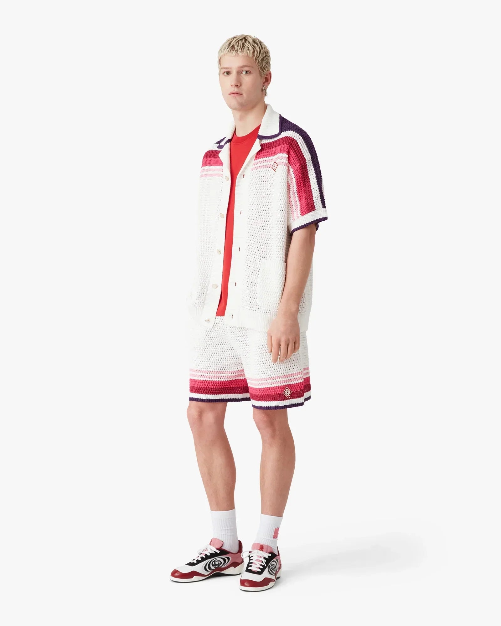 White & Pink Striped Crochet Shorts | Casablanca Paris | Image 2