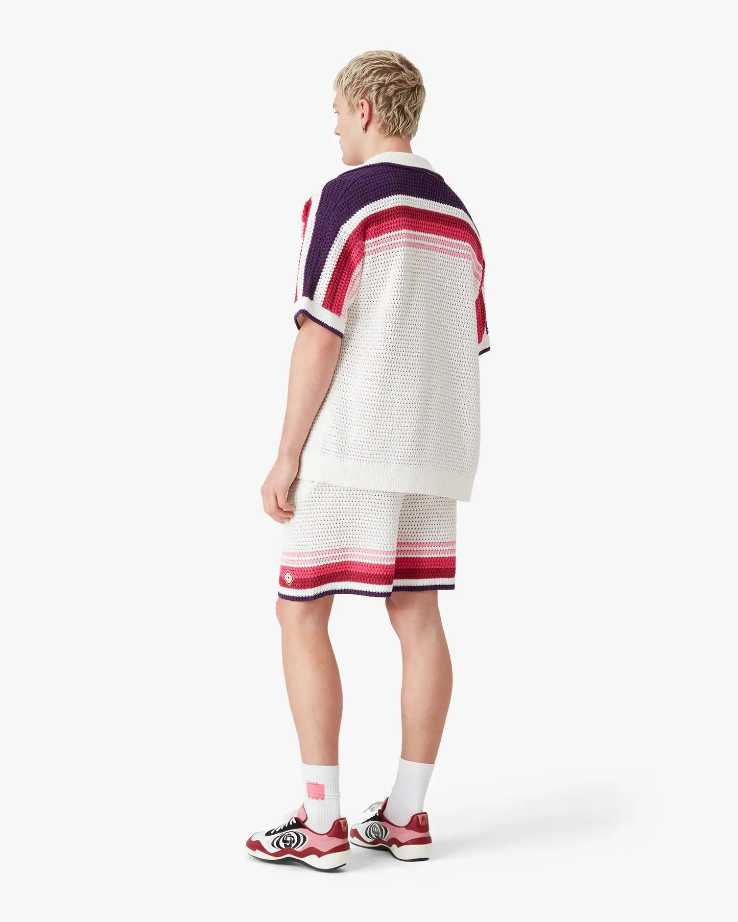 White & Pink Striped Crochet Shorts | Casablanca Paris | Image 3