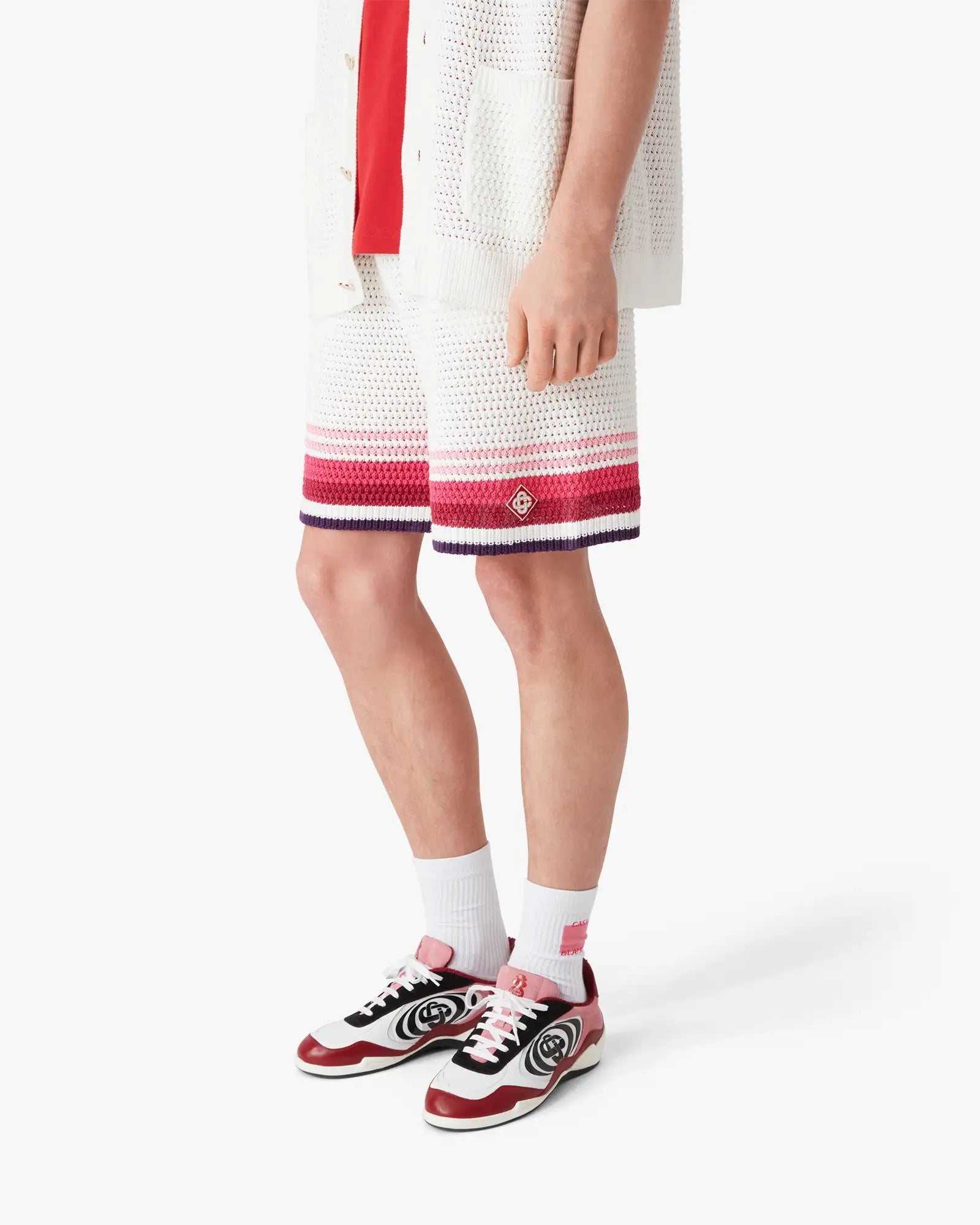 White & Pink Striped Crochet Shorts | Casablanca Paris | Image 4