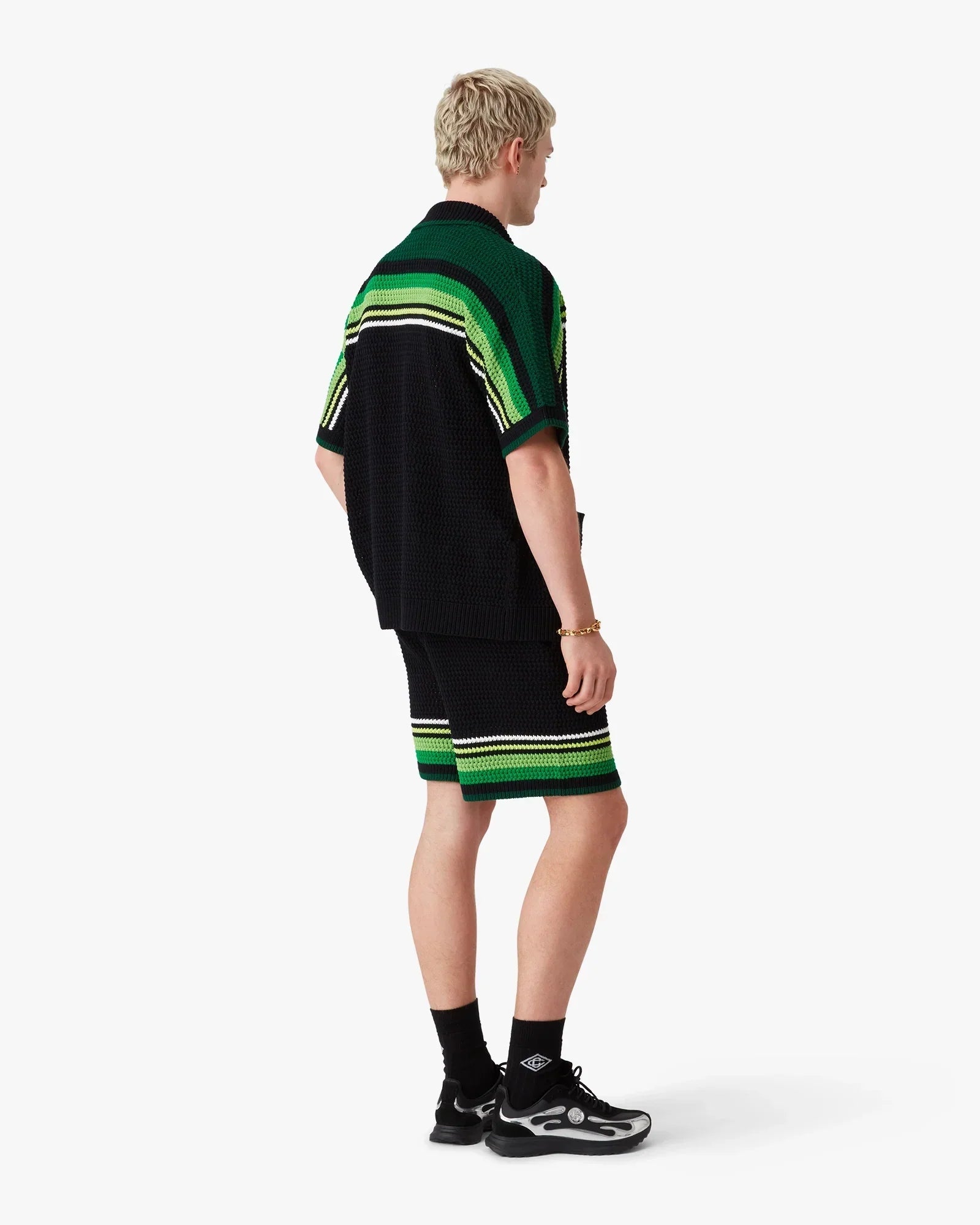 Black & Green Striped Crochet Shorts | Casablanca Paris | Image 3