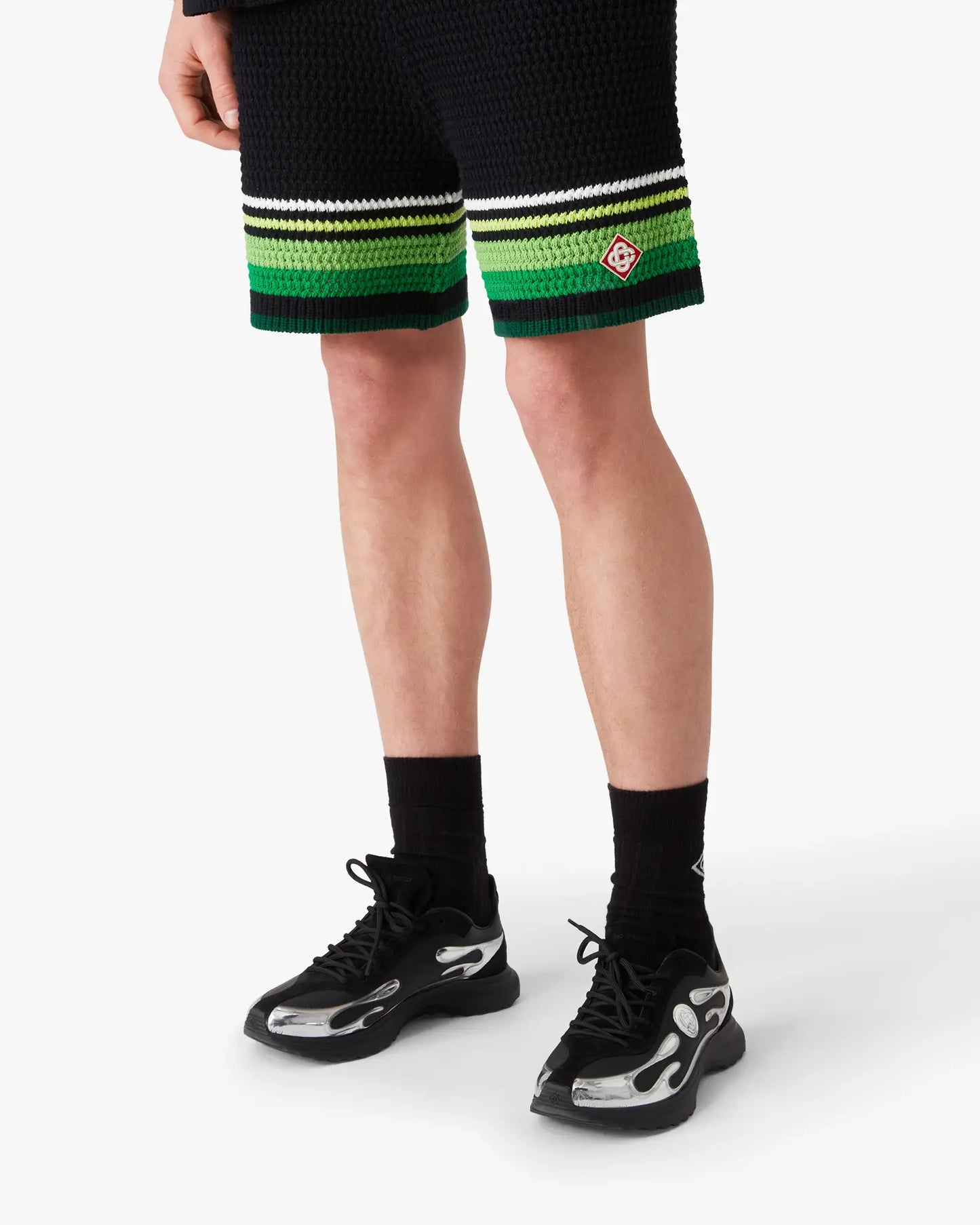 Black & Green Striped Crochet Shorts | Casablanca Paris | Image 4