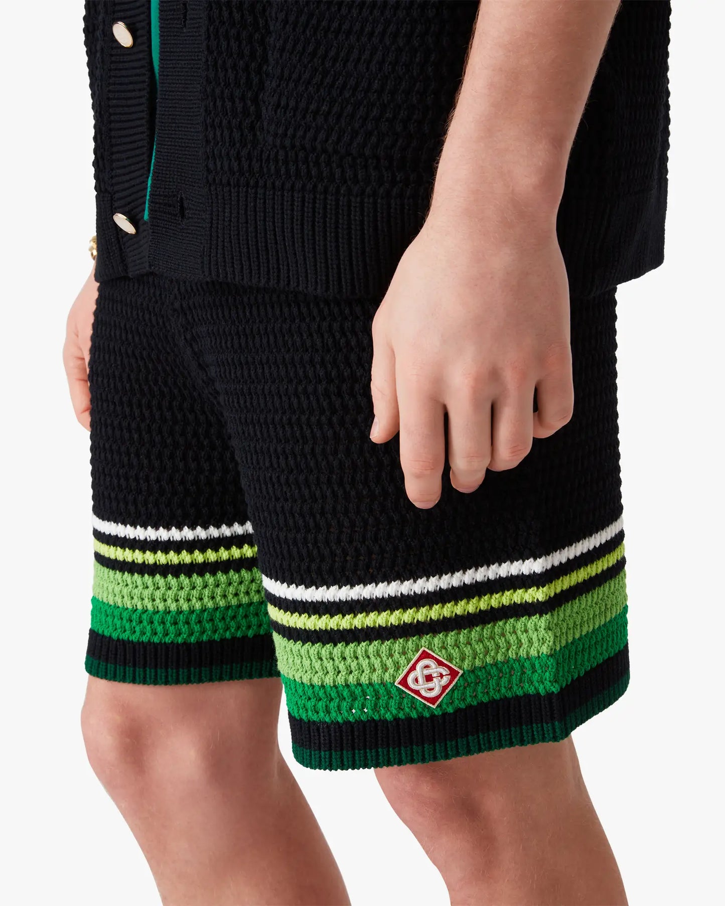 Black & Green Striped Crochet Shorts | Casablanca Paris | Image 5