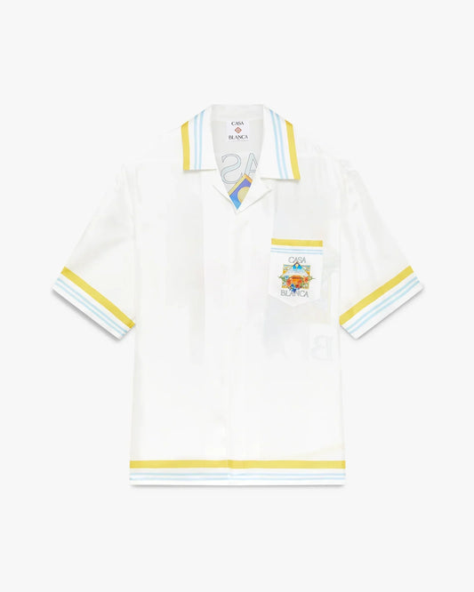 White Tennis Landscape Short Sleeve Silk Shirt | Casablanca Paris | Image 1