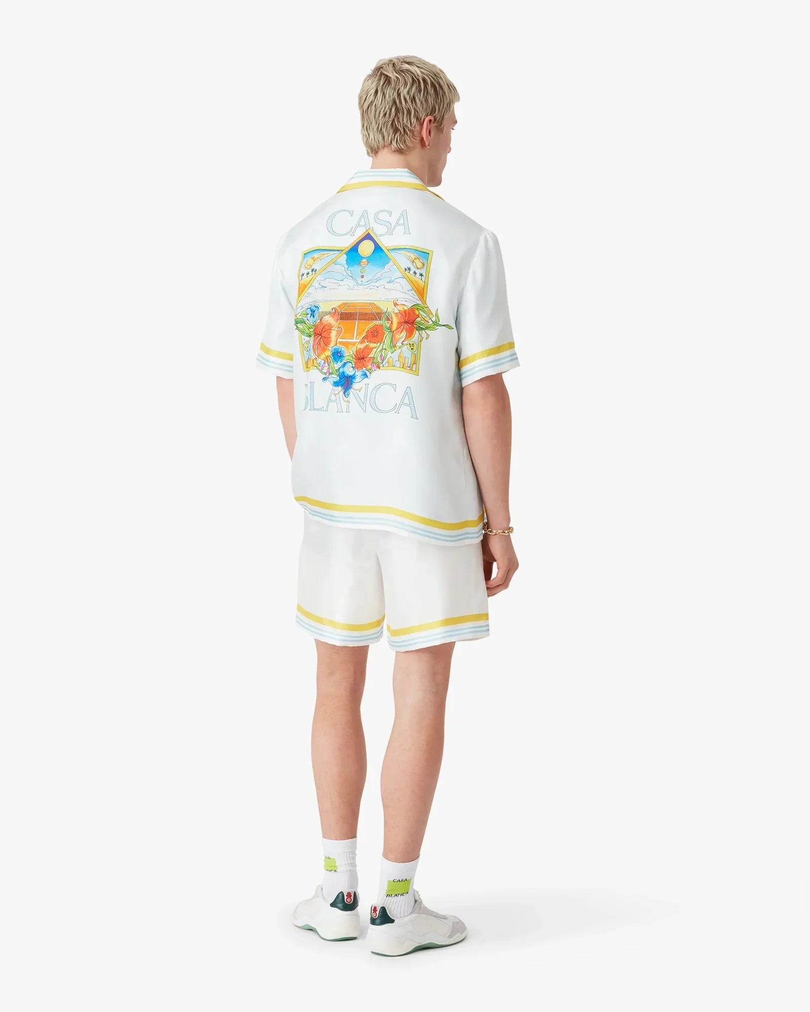 White Tennis Landscape Short Sleeve Silk Shirt | Casablanca Paris | Image 3