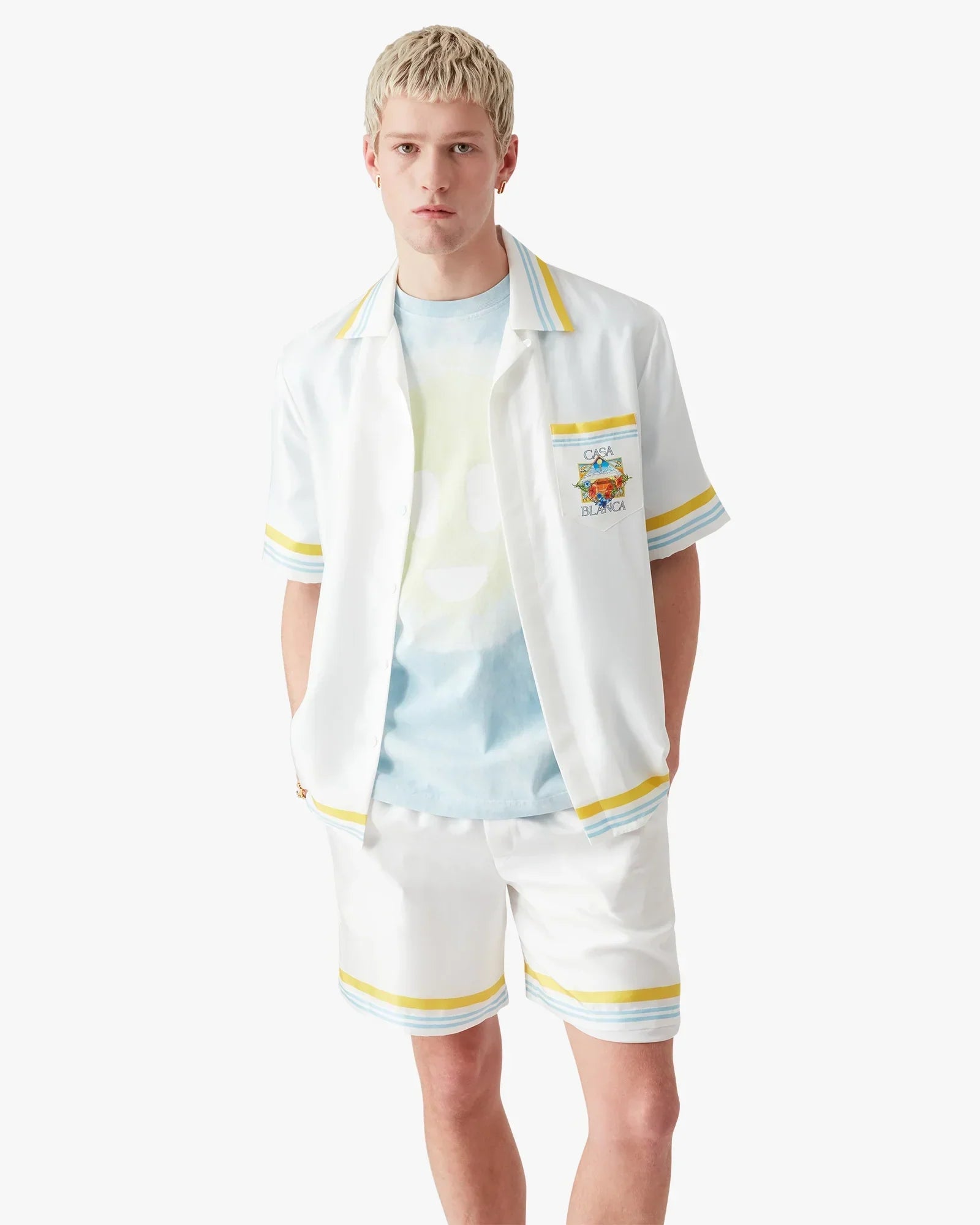 White Tennis Landscape Short Sleeve Silk Shirt | Casablanca Paris | Image 4