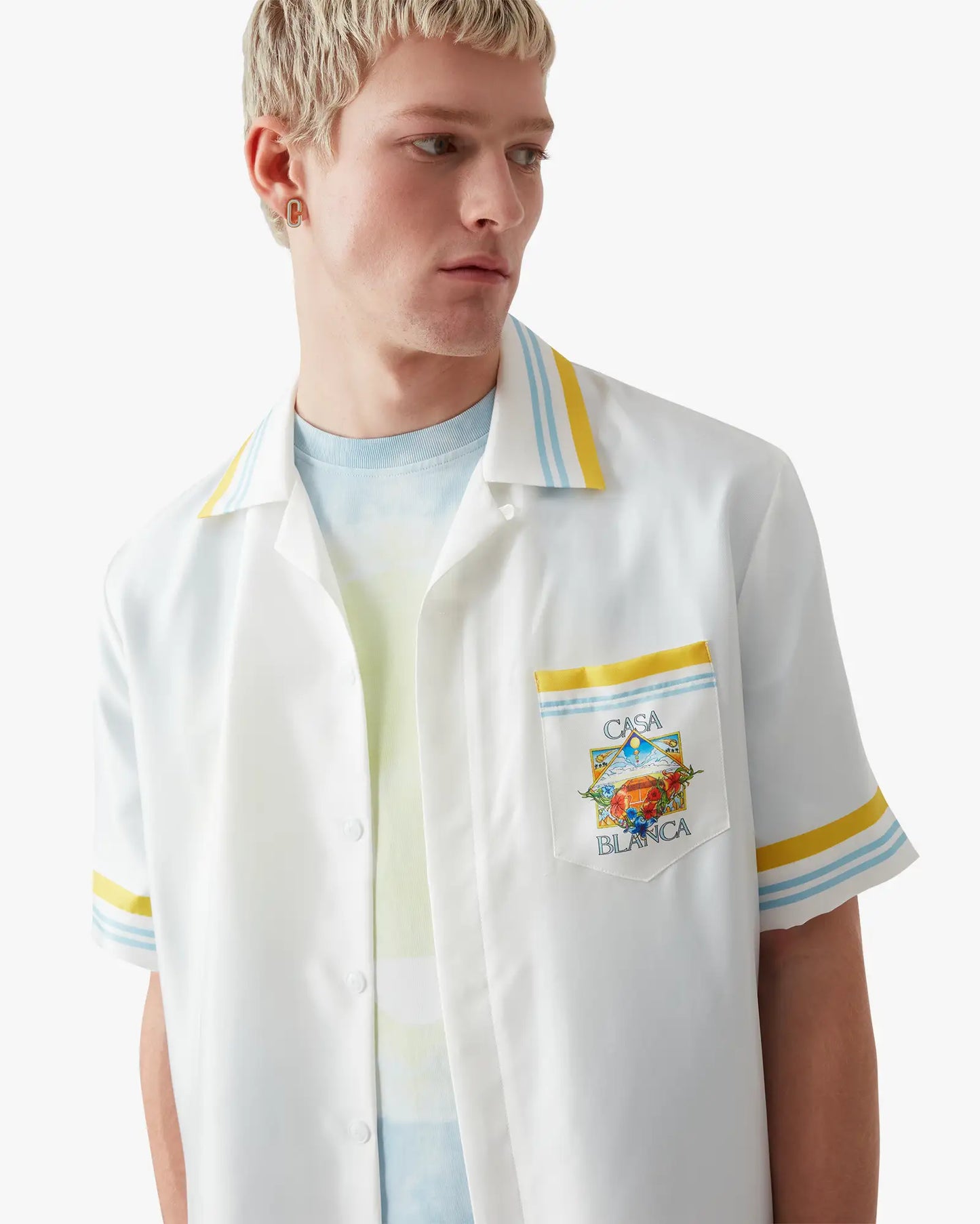 White Tennis Landscape Short Sleeve Silk Shirt | Casablanca Paris | Image 5