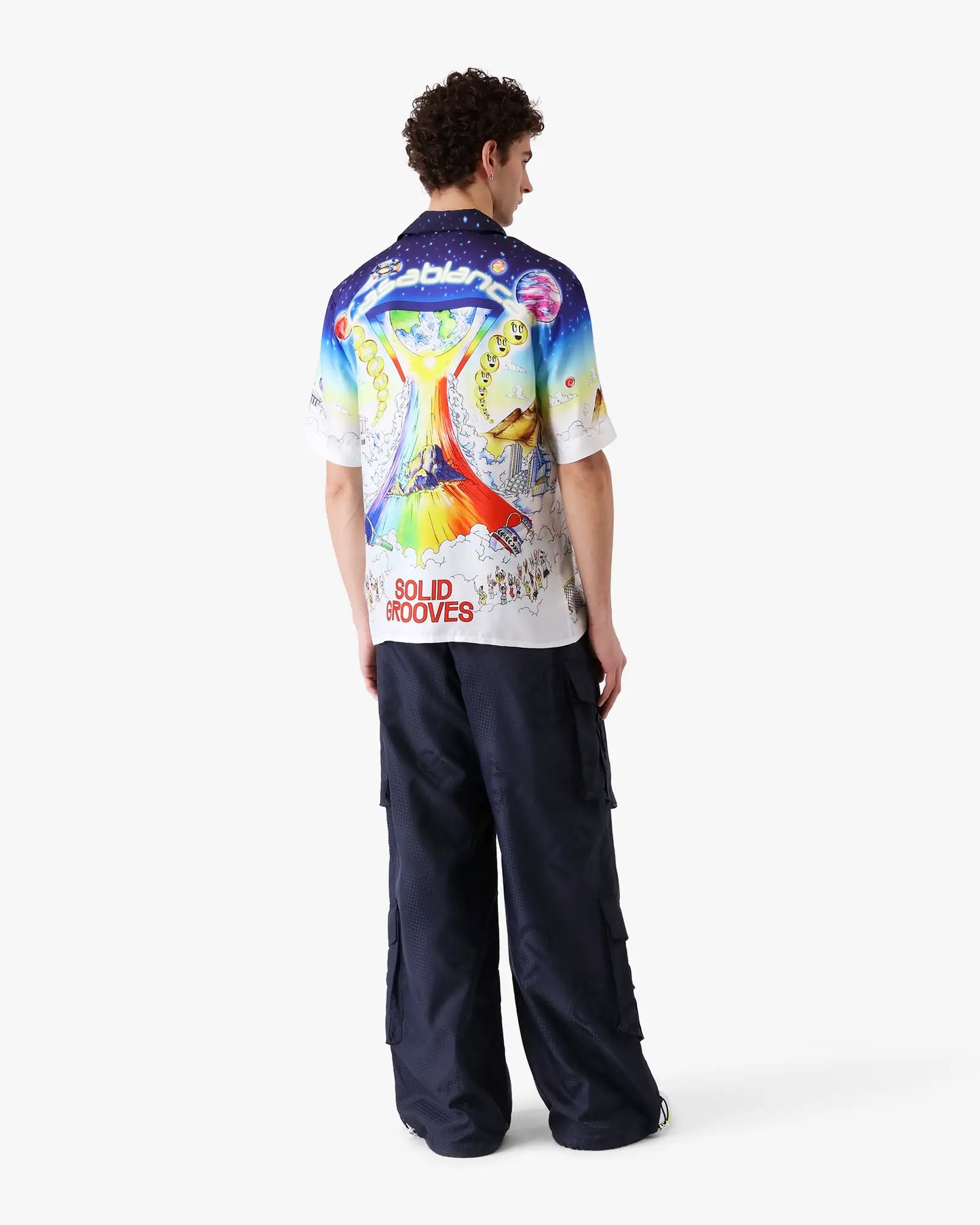 Solid Grooves Short Sleeve Silk Shirt | Casablanca Paris | Image 3