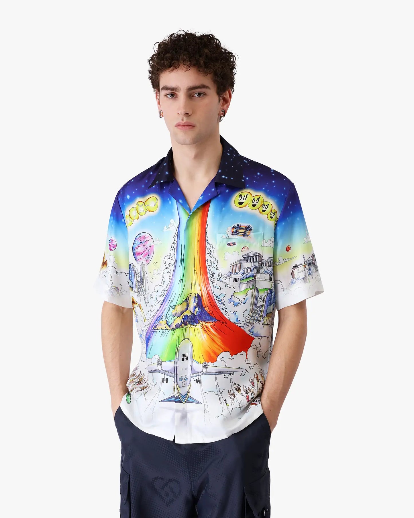 Solid Grooves Short Sleeve Silk Shirt | Casablanca Paris | Image 4