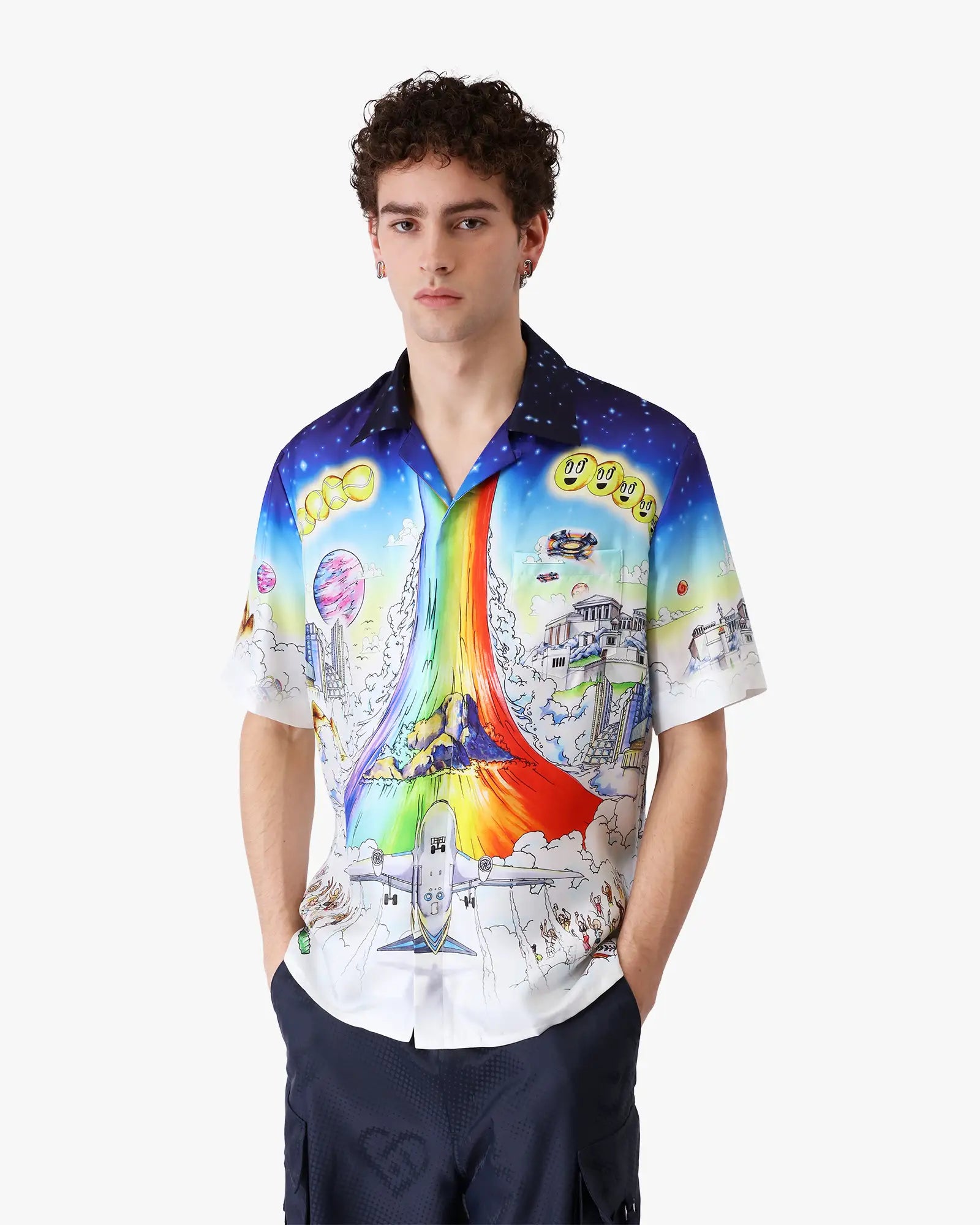 Solid Grooves Short Sleeve Silk Shirt | Casablanca Paris | Image 4