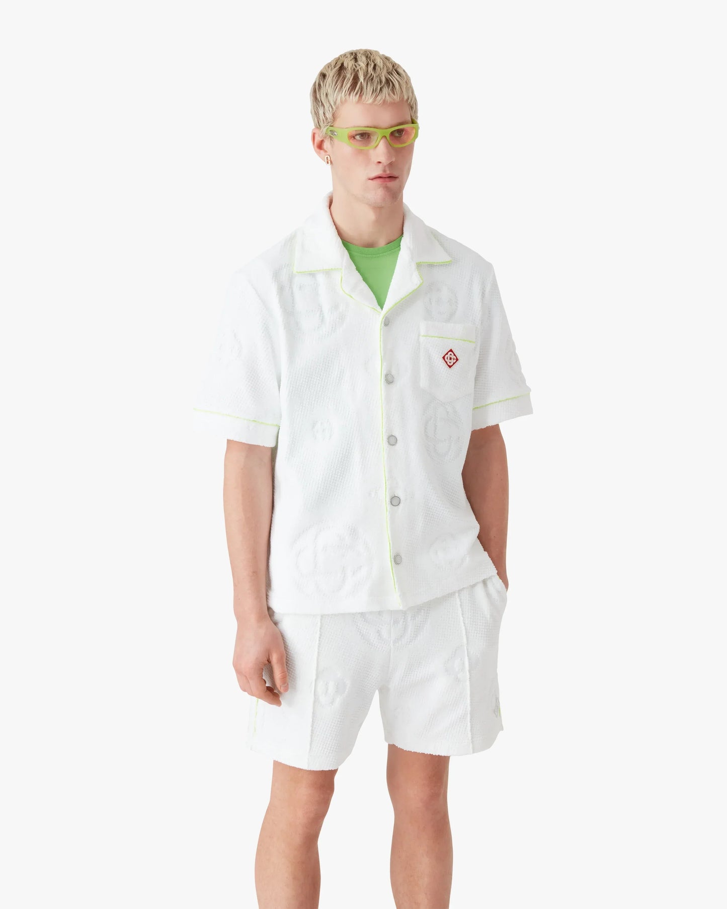 White Towelling Monogram Short Sleeve Shirt | Casablanca Paris | Image 4