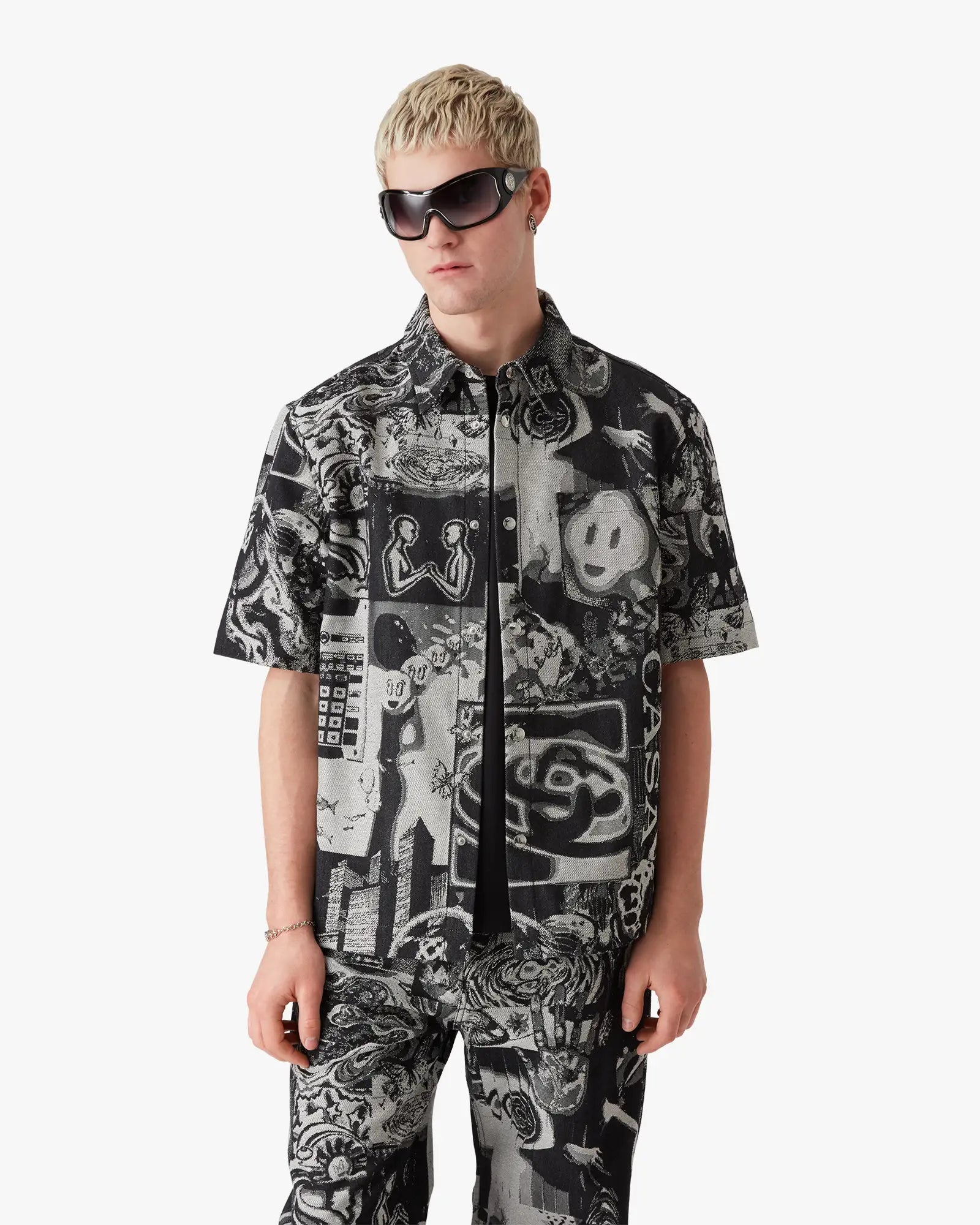 Rave Collage Short Sleeve Denim Shirt | Casablanca Paris | Image 4