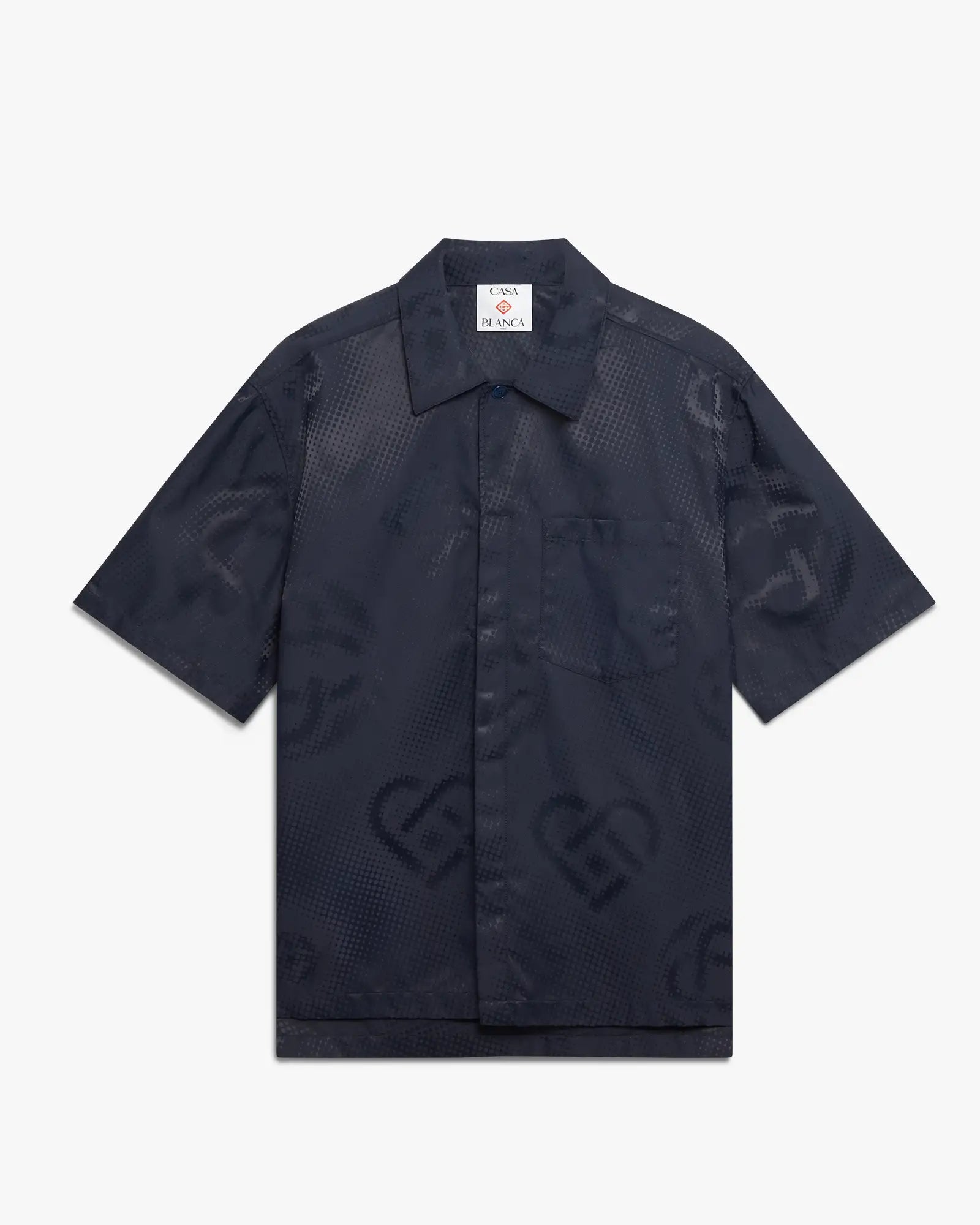 Navy Half Tone Monogram Short Sleeve Shirt | Casablanca Paris | Image 1