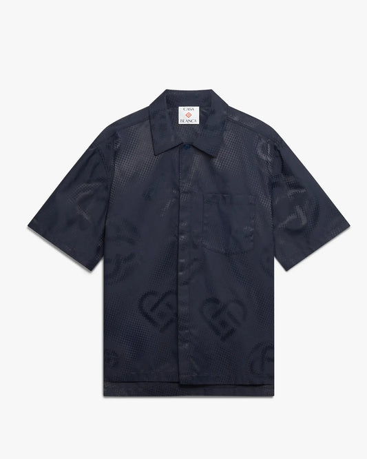 Navy Half Tone Monogram Short Sleeve Shirt | Casablanca Paris | Image 1