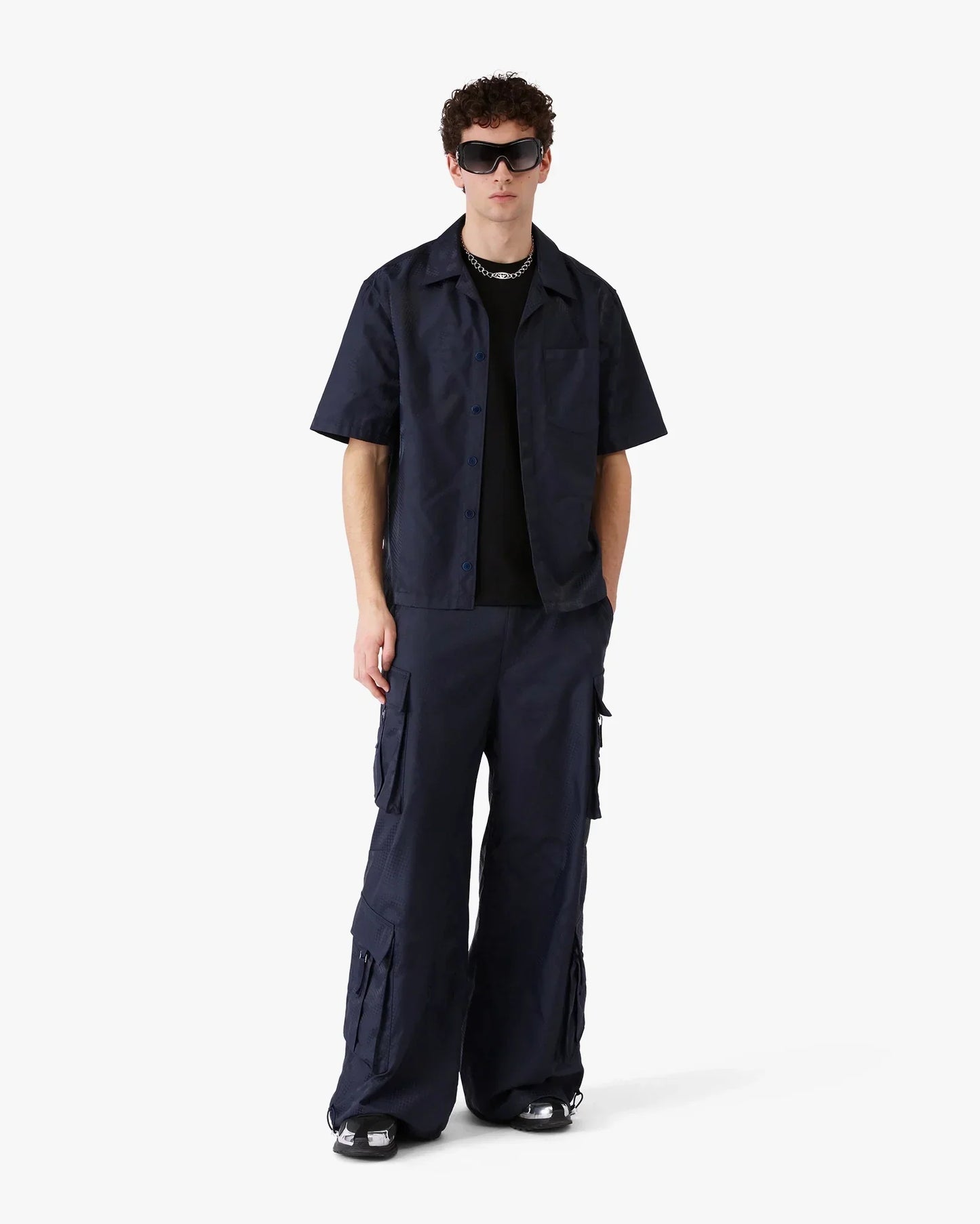 Navy Half Tone Monogram Short Sleeve Shirt | Casablanca Paris | Image 2