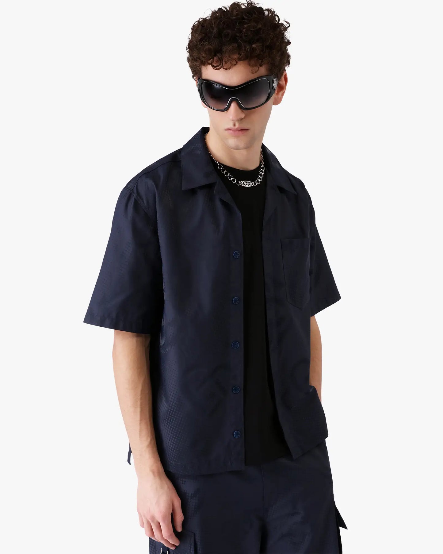 Navy Half Tone Monogram Short Sleeve Shirt | Casablanca Paris | Image 4