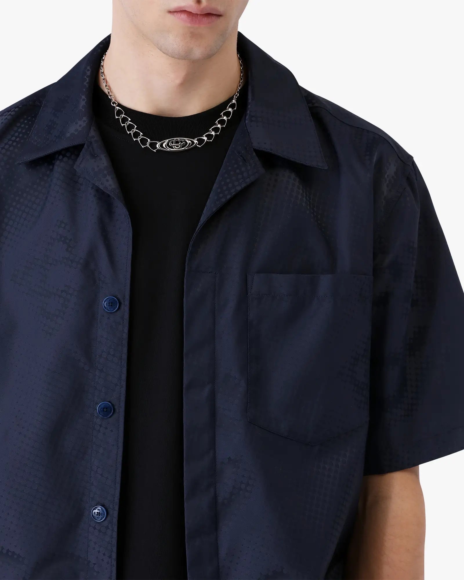 Navy Half Tone Monogram Short Sleeve Shirt | Casablanca Paris | Image 5