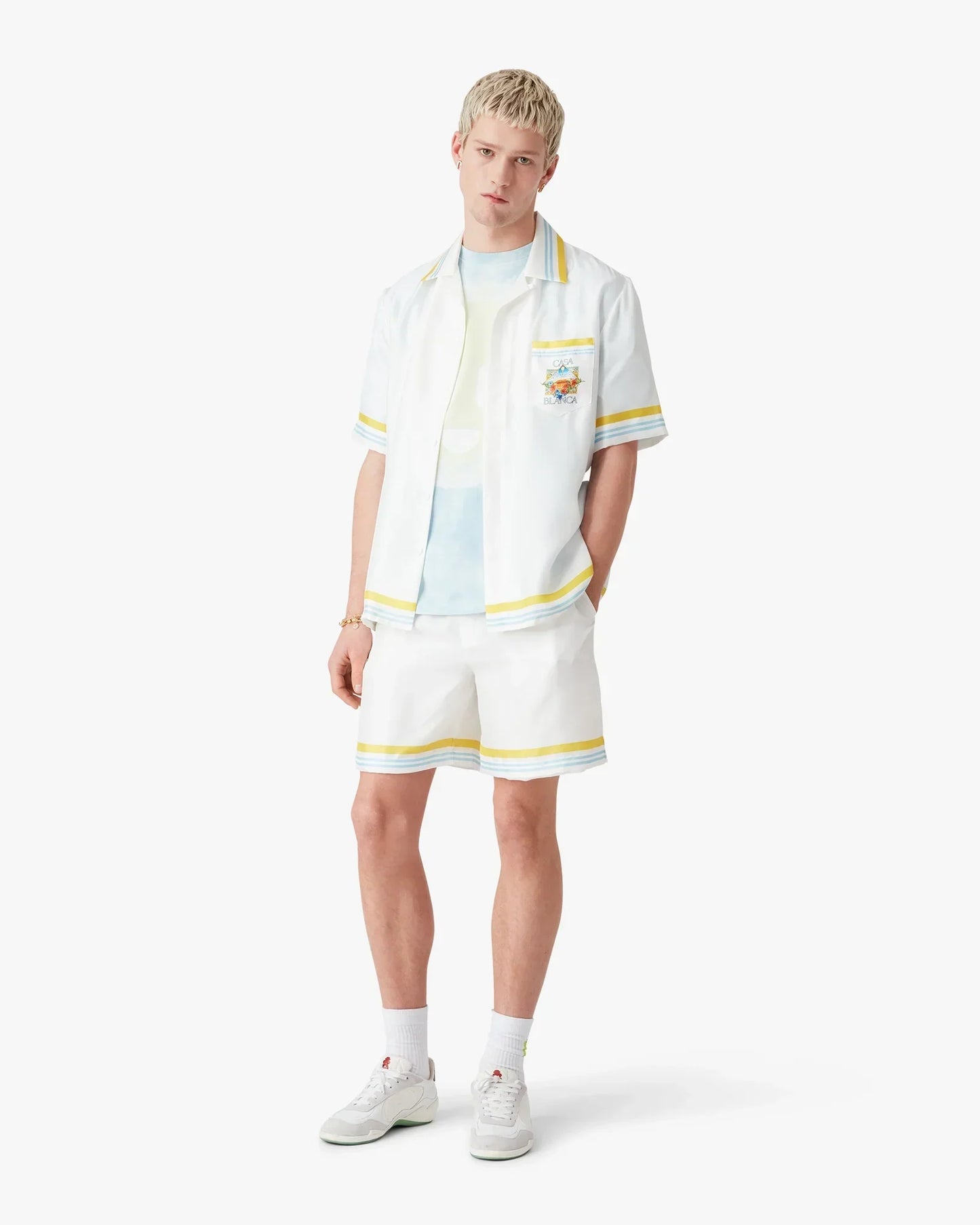 White Tennis Landscape Silk Shorts | Casablanca Paris | Image 2