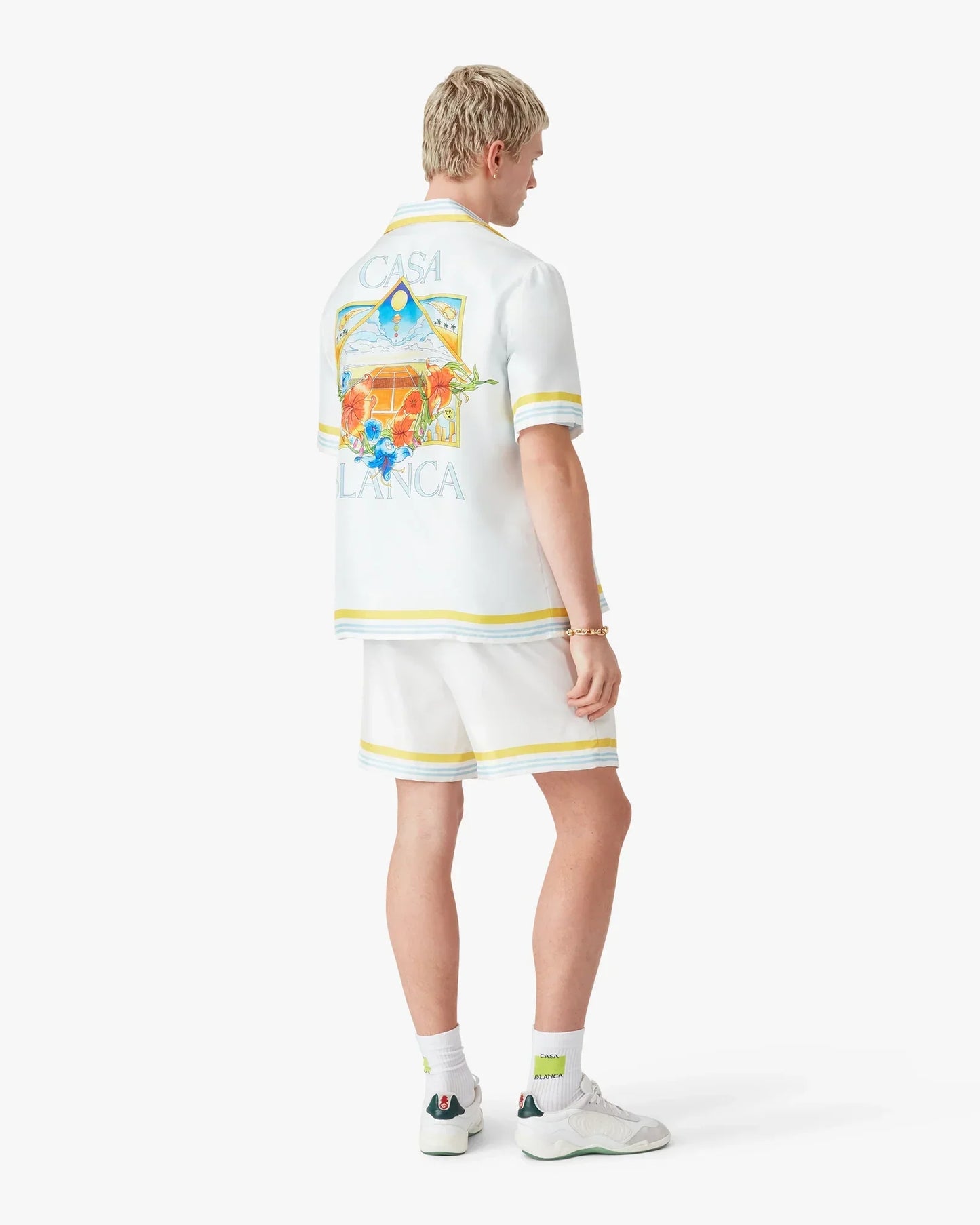 White Tennis Landscape Silk Shorts | Casablanca Paris | Image 3