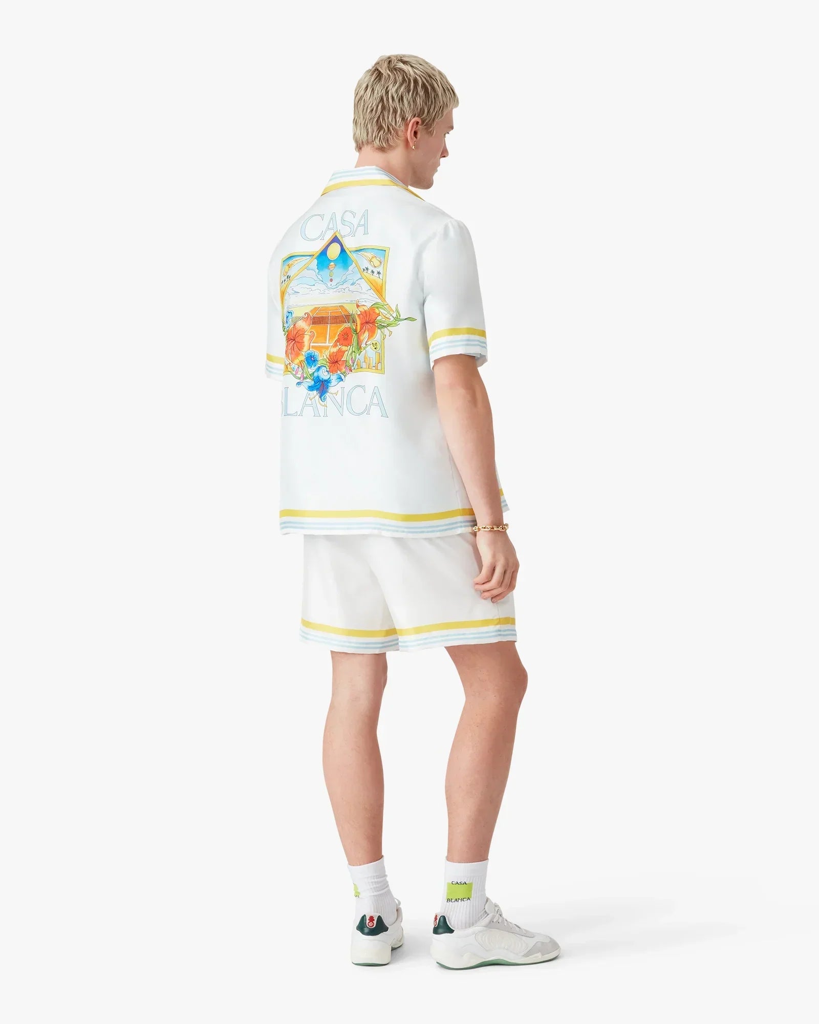 White Tennis Landscape Silk Shorts | Casablanca Paris | Image 3