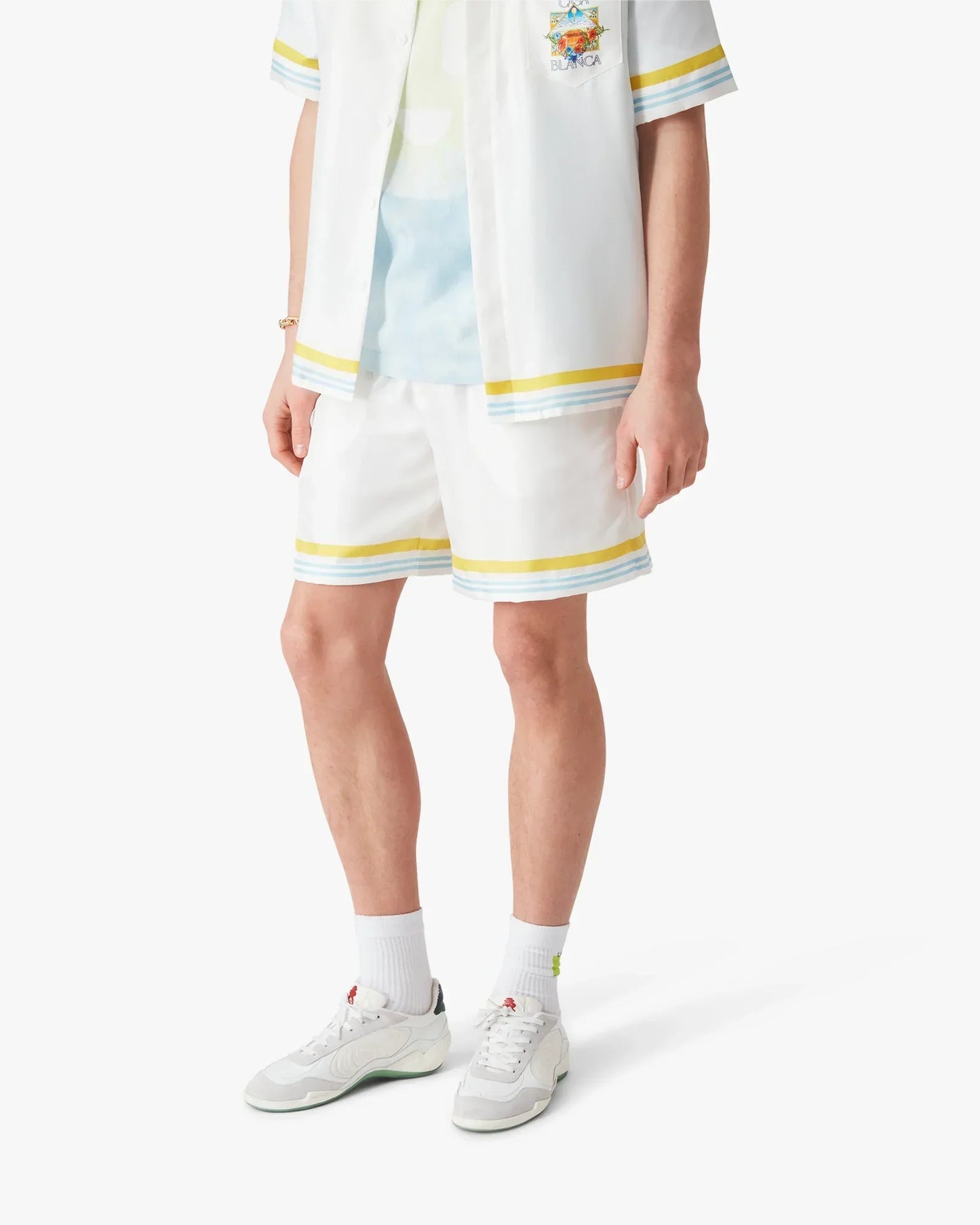 White Tennis Landscape Silk Shorts | Casablanca Paris | Image 4