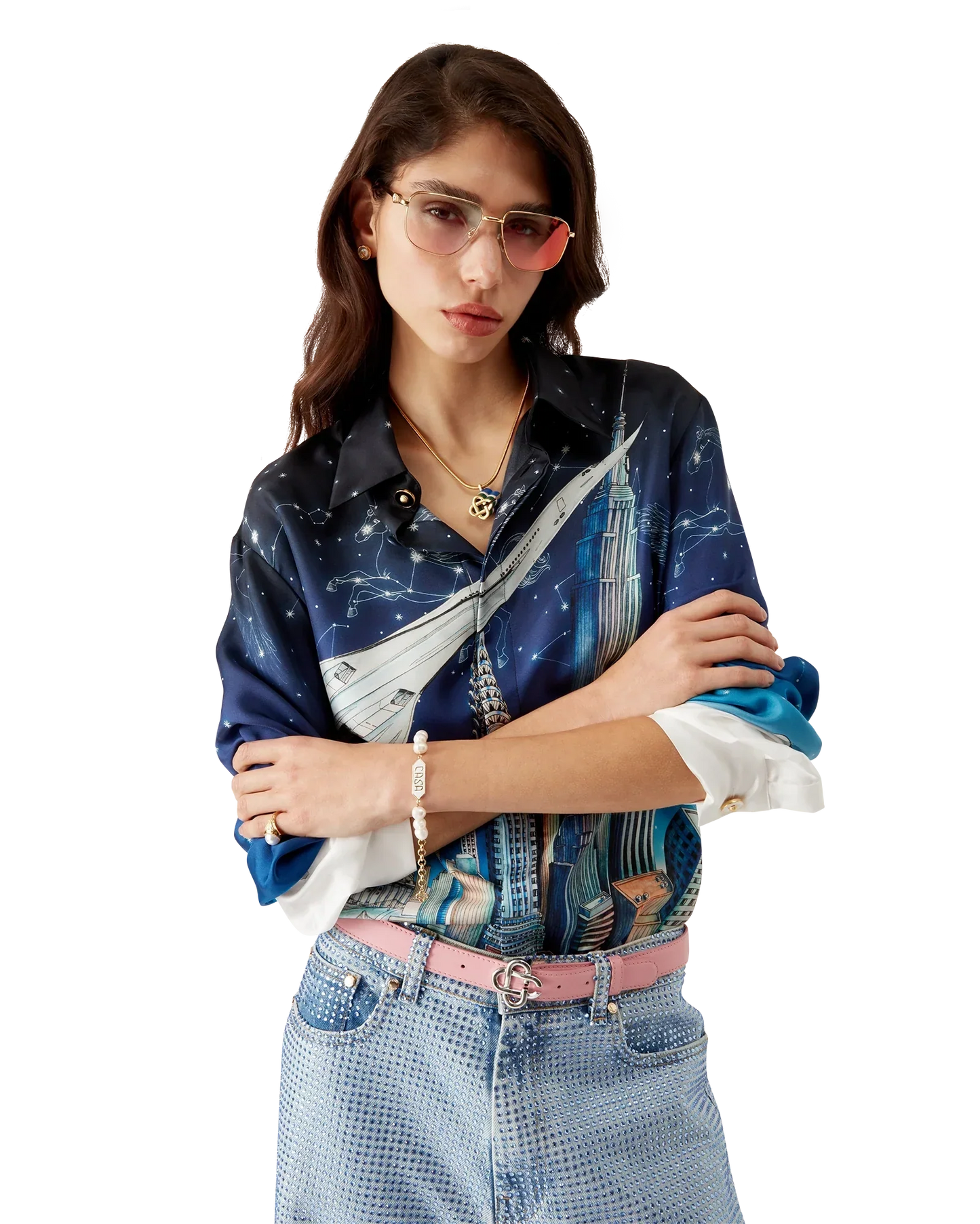 Vol De Nuit Long Sleeve Silk Shirt | Casablanca Paris | Image 7