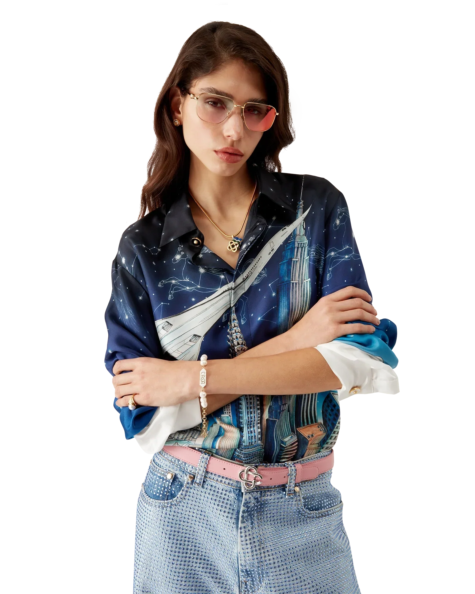 Vol De Nuit Long Sleeve Silk Shirt | Casablanca Paris | Image 7
