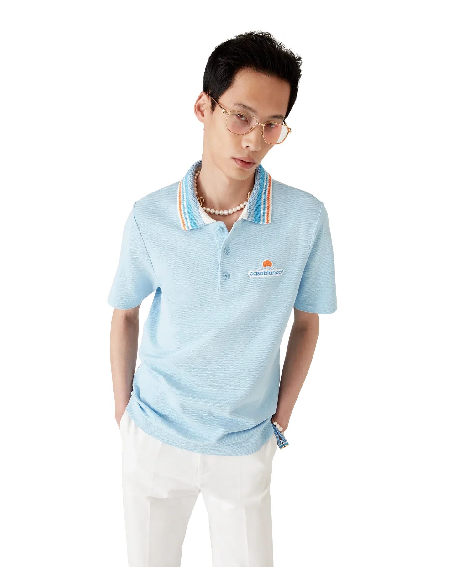 Knit Pique Short Sleeve Polo Shirt | Casablanca Paris | Image 4
