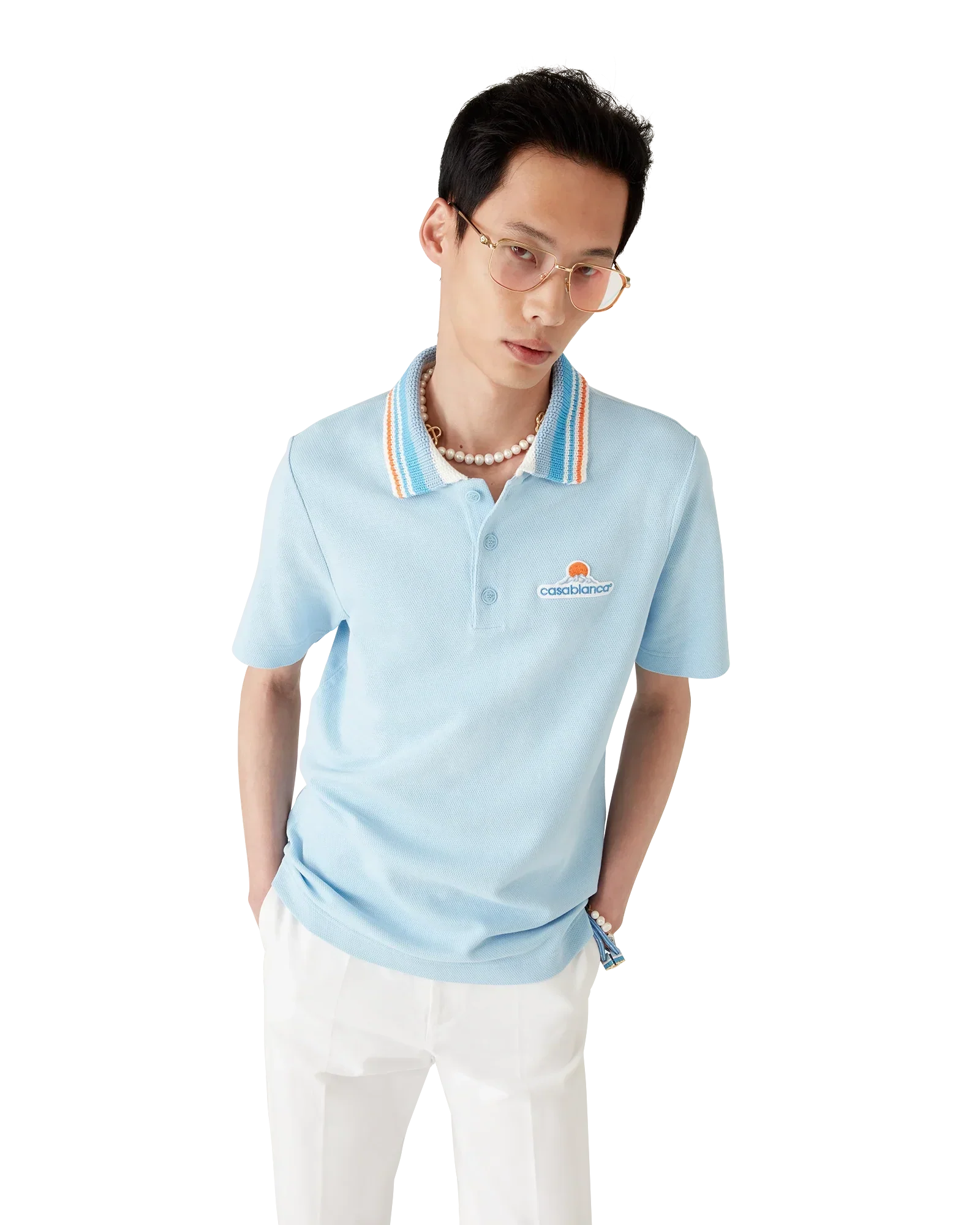 Knit Pique Short Sleeve Polo Shirt | Casablanca Paris | Image 4