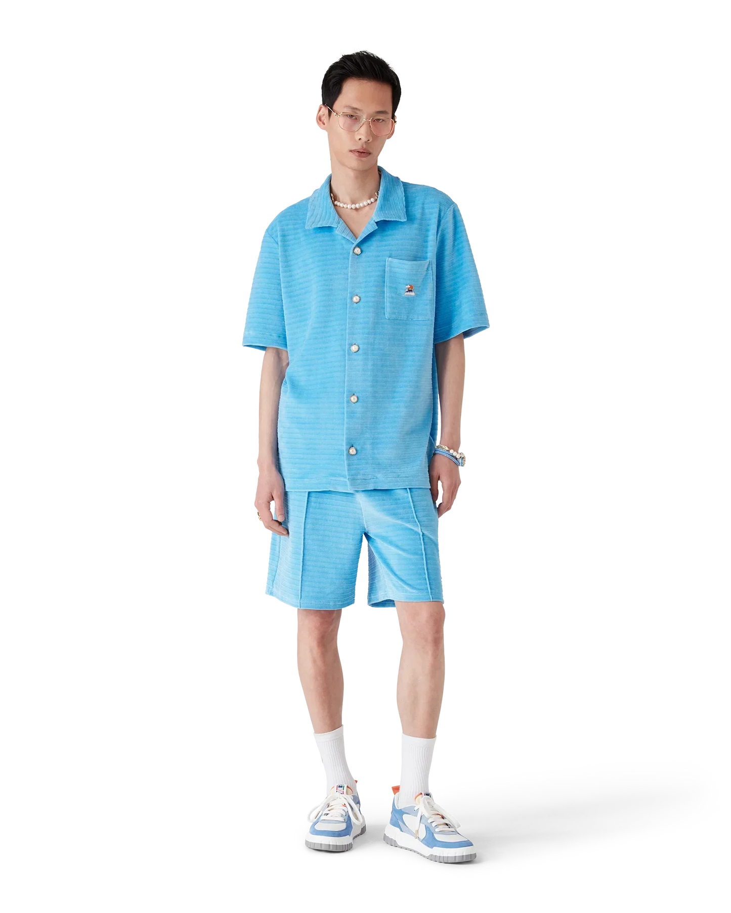 Velour Short Sleeve Stripe Shirt | Casablanca Paris | Image 2