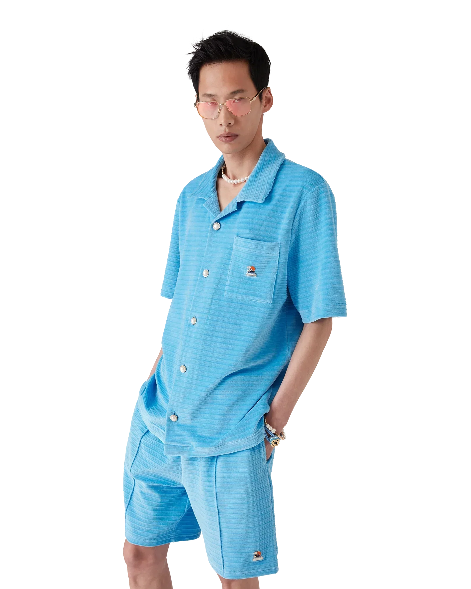 Velour Short Sleeve Stripe Shirt | Casablanca Paris | Image 4