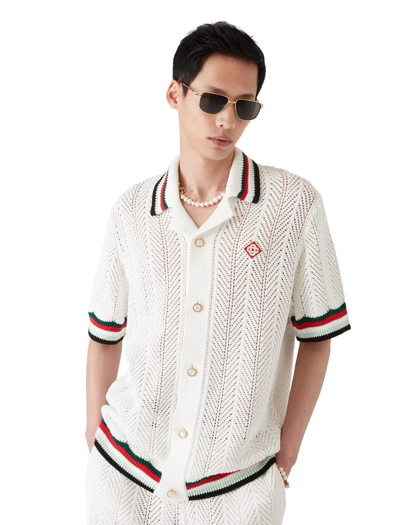 Cotton Montagne Ondulee Short Sleeve Crochet Shirt | Casablanca Paris | Image 4