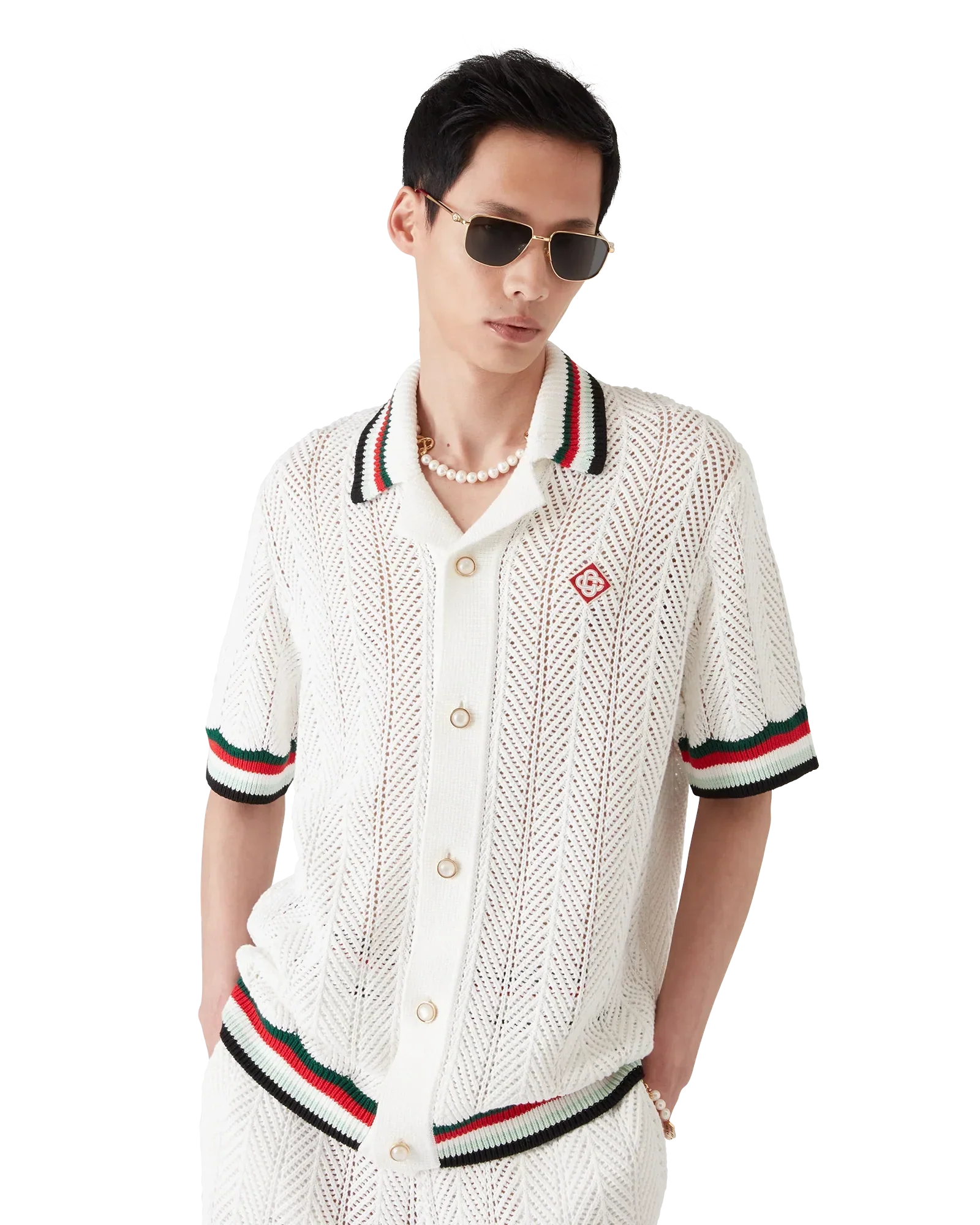 Cotton Montagne Ondulee Short Sleeve Crochet Shirt | Casablanca Paris | Image 4