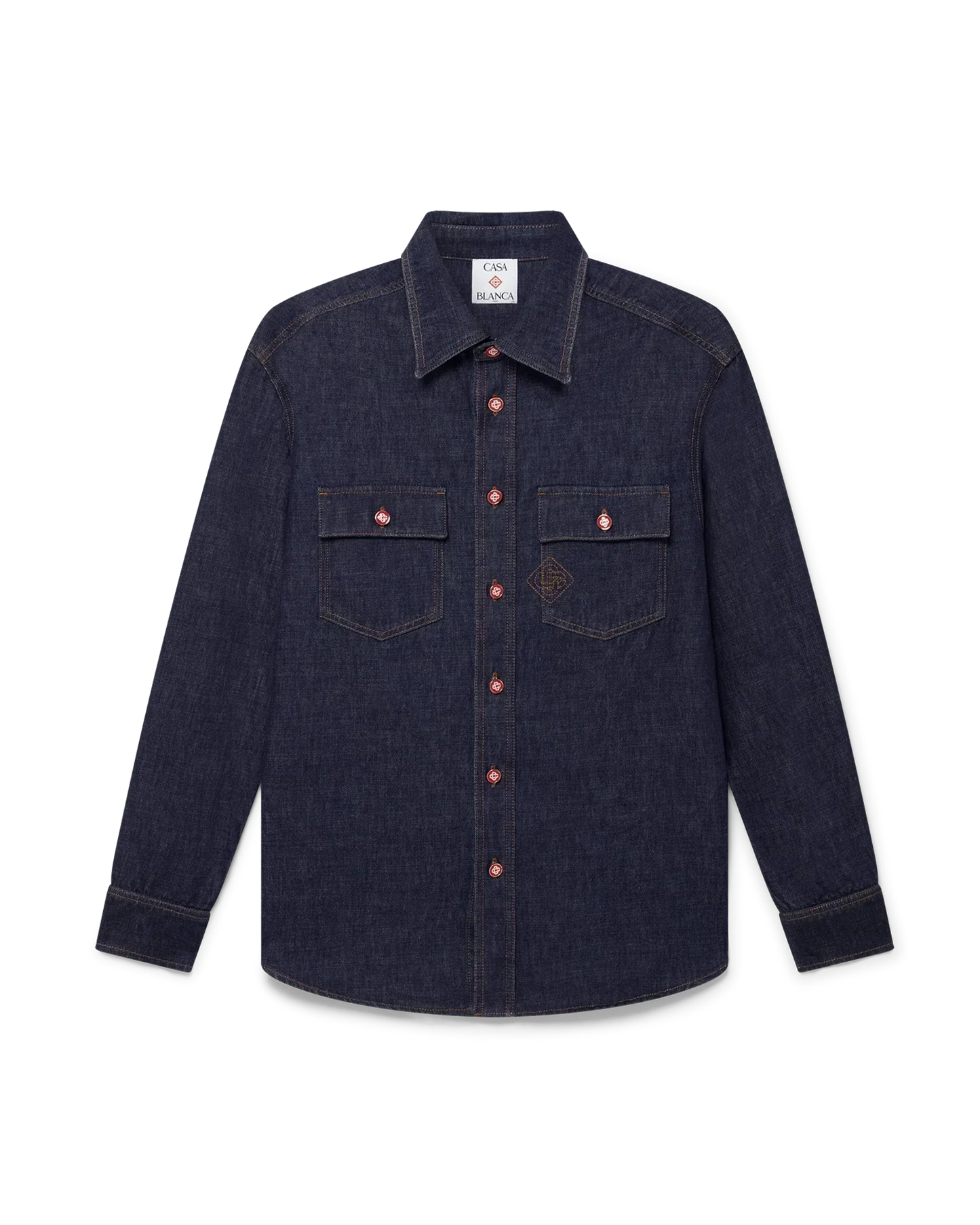 Denim Short Sleeve Shirt with Logo Embroidery | Casablanca Paris | Image 1