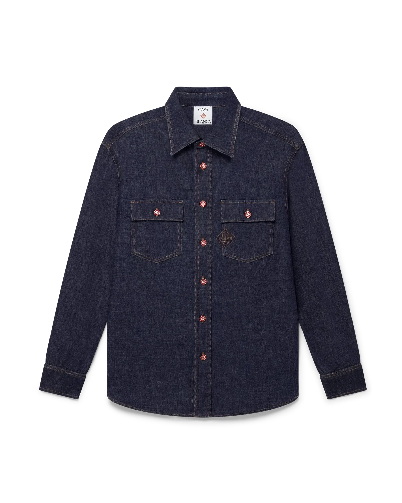 Denim Short Sleeve Shirt with Logo Embroidery | Casablanca Paris | Image 1