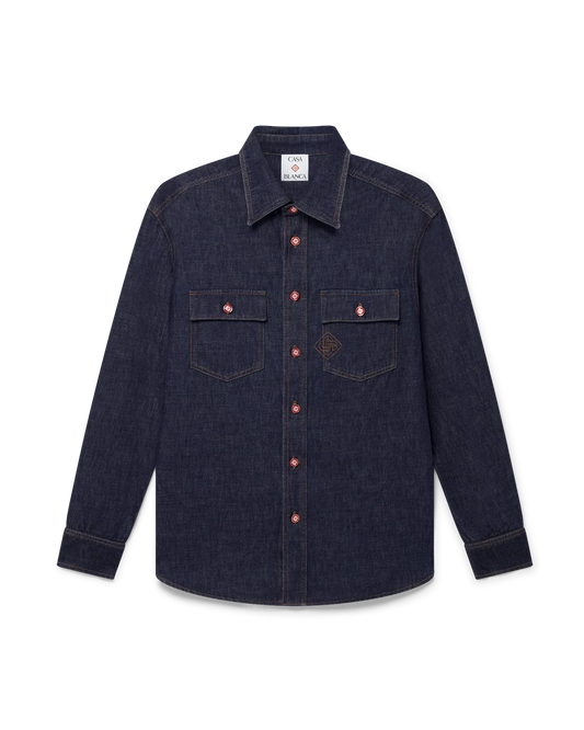 Denim Short Sleeve Shirt with Logo Embroidery | Casablanca Paris | Image 1