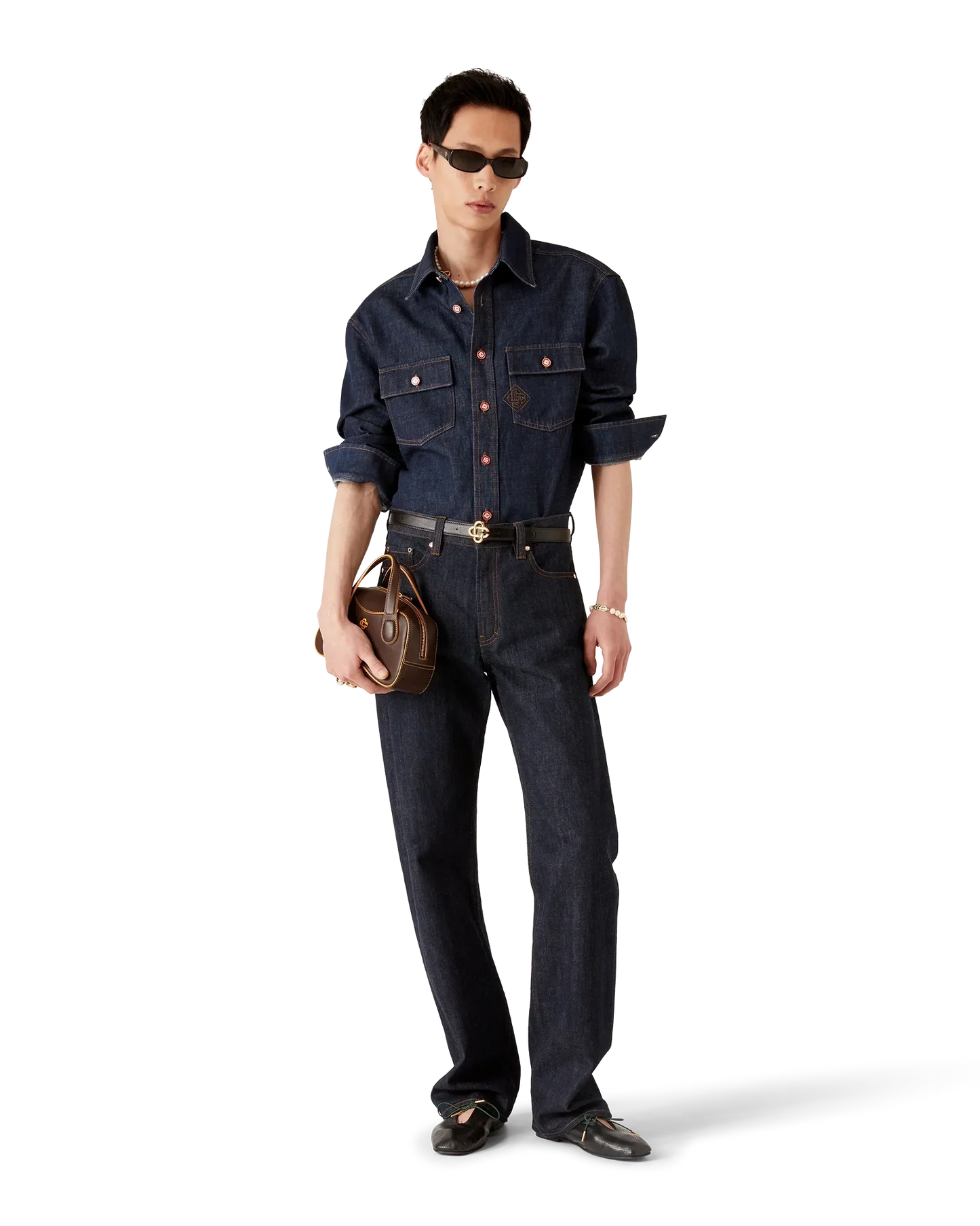 Denim Short Sleeve Shirt with Logo Embroidery | Casablanca Paris | Image 2