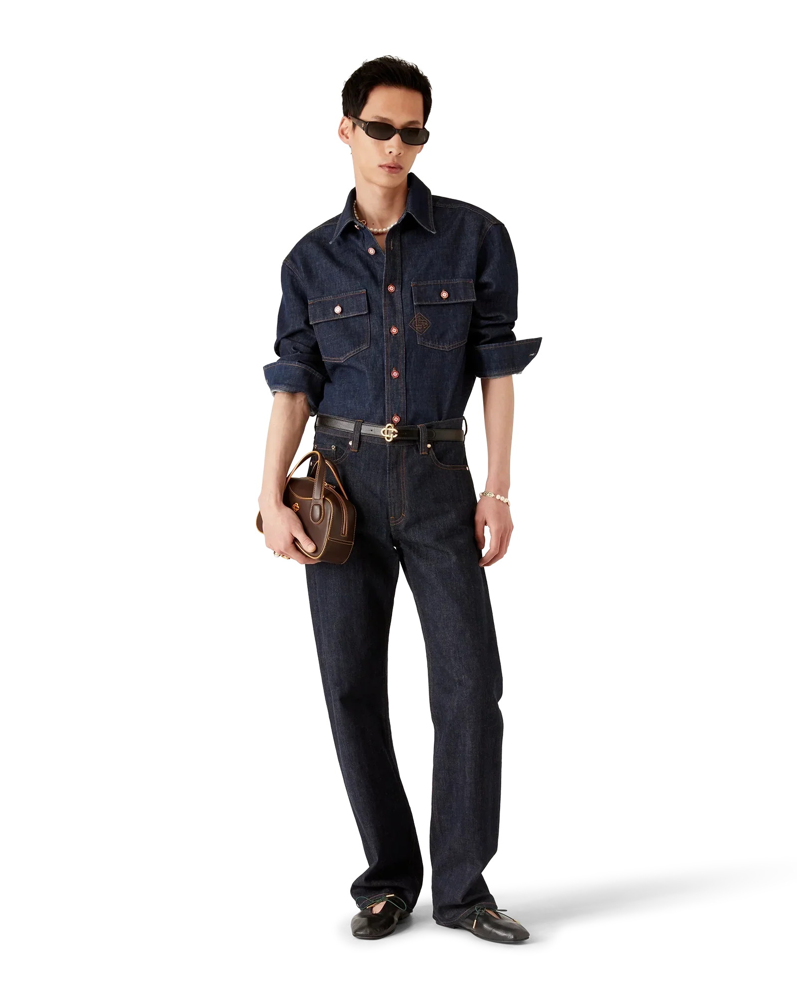 Denim Short Sleeve Shirt with Logo Embroidery | Casablanca Paris | Image 2