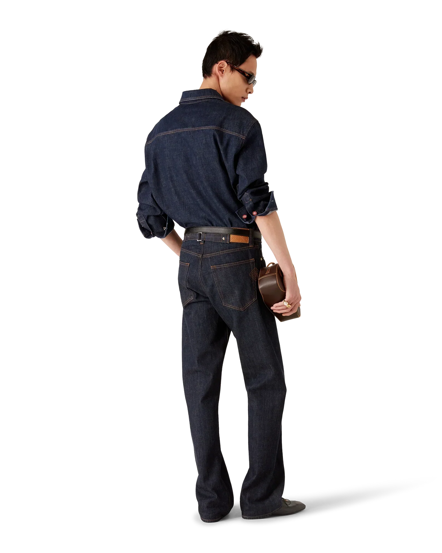 Denim Short Sleeve Shirt with Logo Embroidery | Casablanca Paris | Image 3