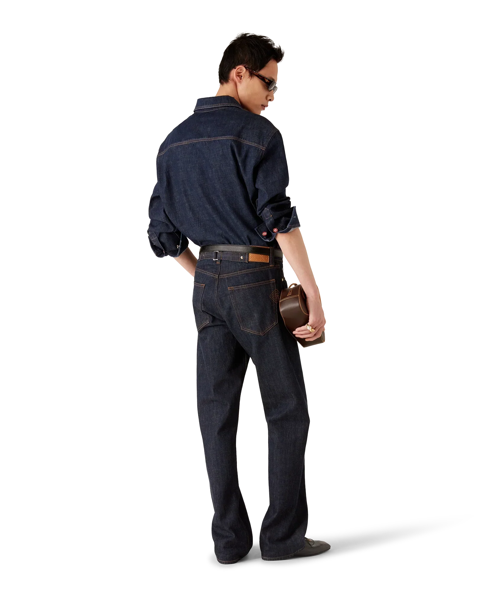 Denim Short Sleeve Shirt with Logo Embroidery | Casablanca Paris | Image 3